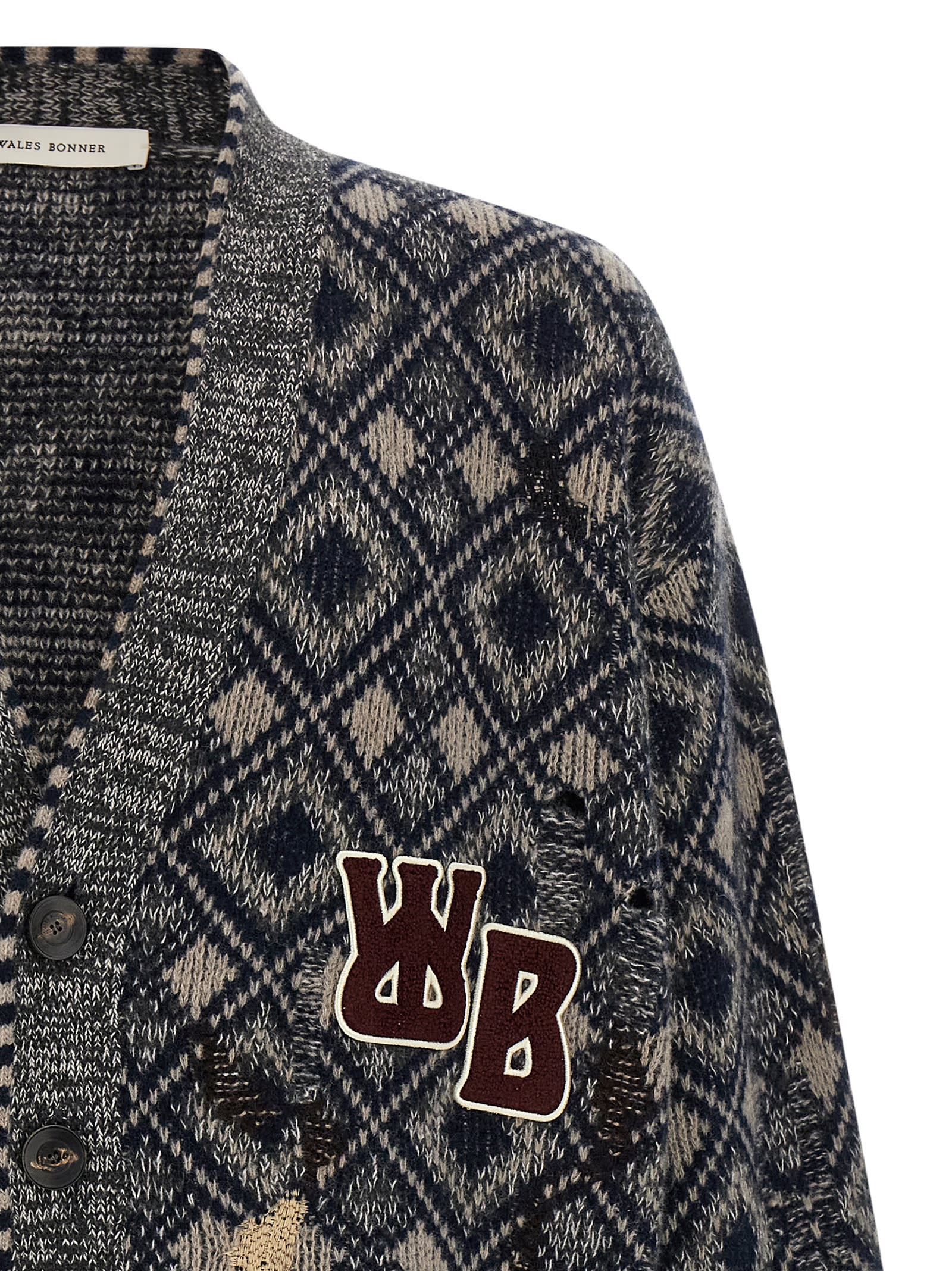 Wales Bonner Diamond Pattern Cardigan Patch Detail In Multi