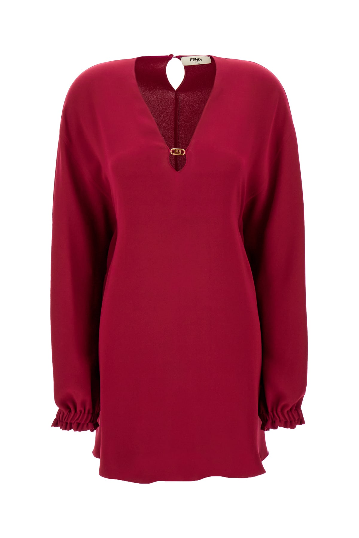 Shop Fendi Tyrian Purple Silk Dress In Rosso Roma