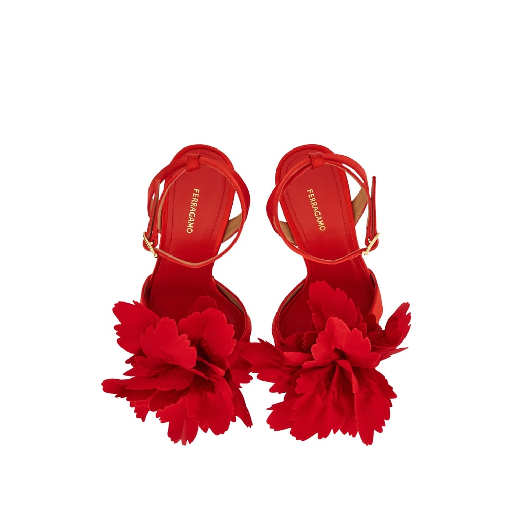 Ferragamo 90mm Flower-embellished High-heel Sandals In Red
