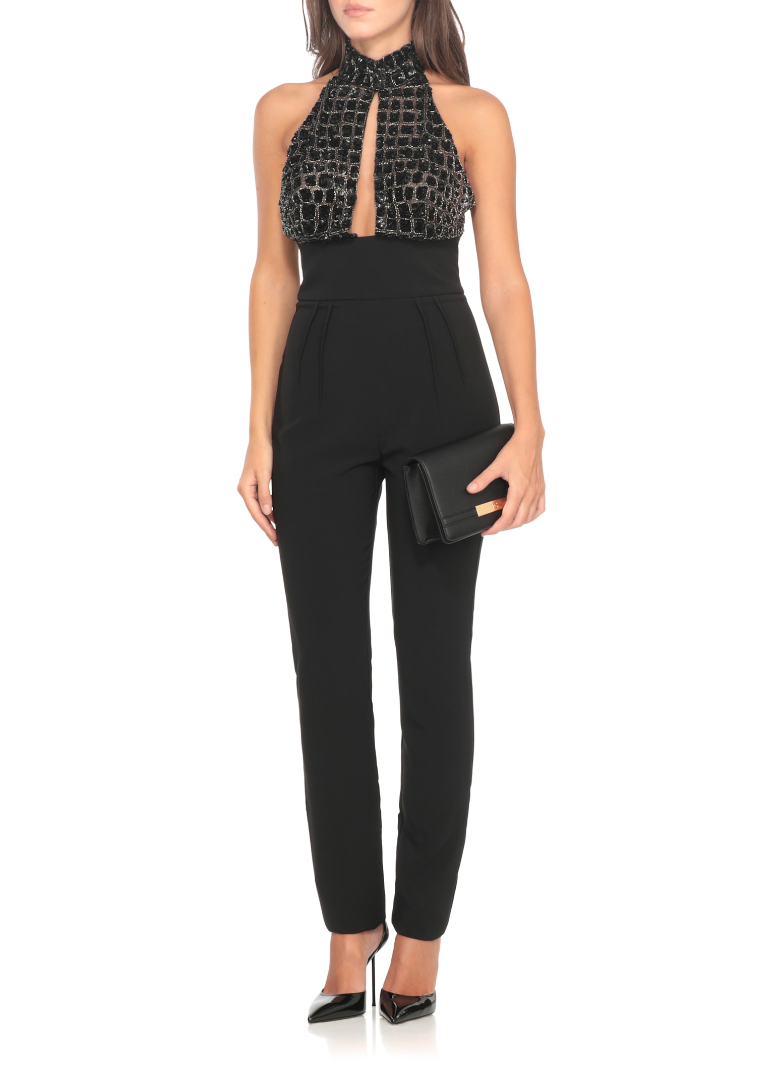 Elisabetta Franchi Jumpsuit With Paillettes In Black