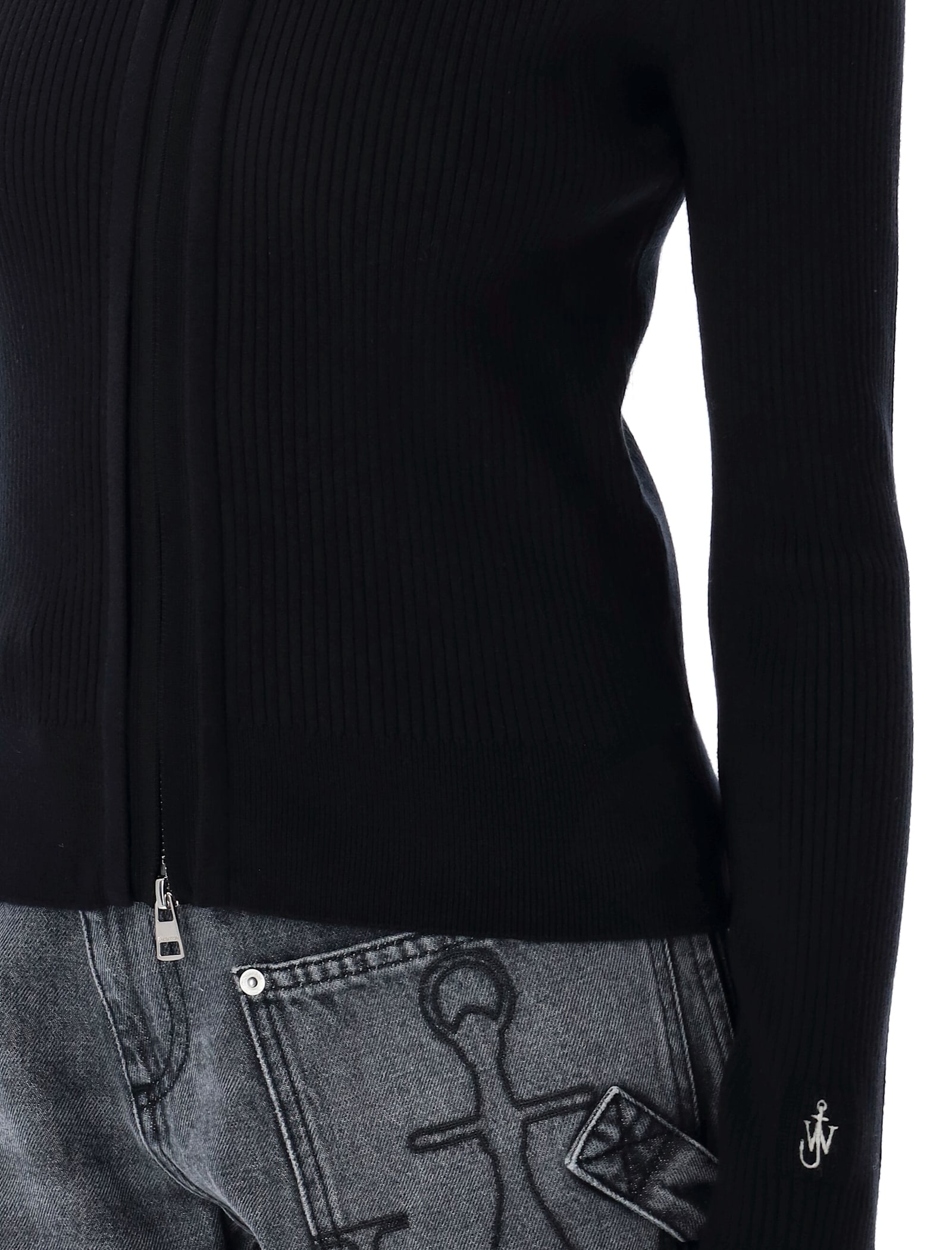 Shop Jw Anderson Fitted Zip Up Cardigan In Black