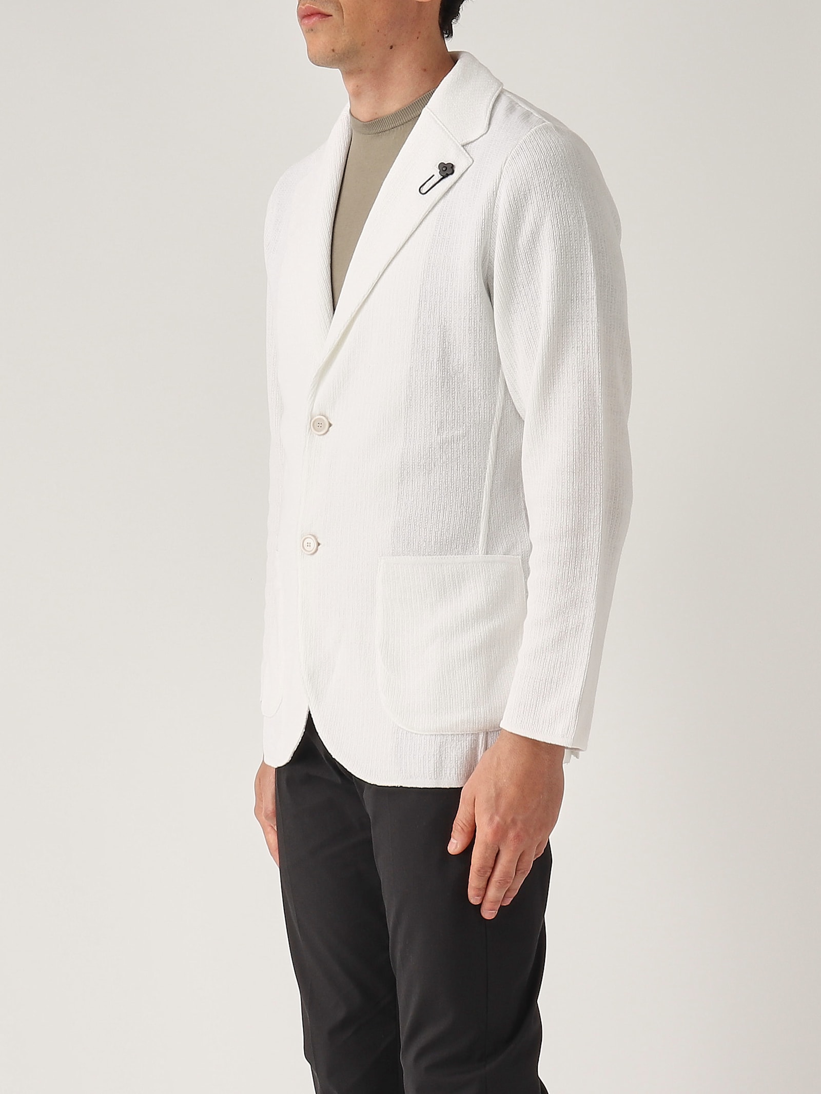 Lardini White Wool Knit Single-breasted Blazer In Bianco Ottico
