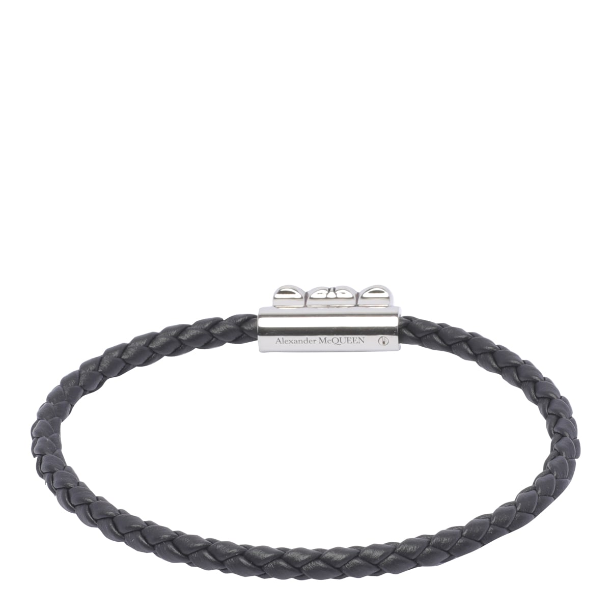 Shop Alexander Mcqueen Seal Logo Leather Bracelet In Black