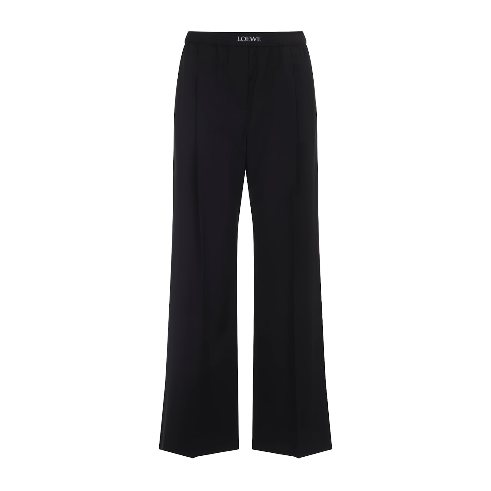 Loewe Wool Trousers With Wide Leg And Elastic Waistband In Black