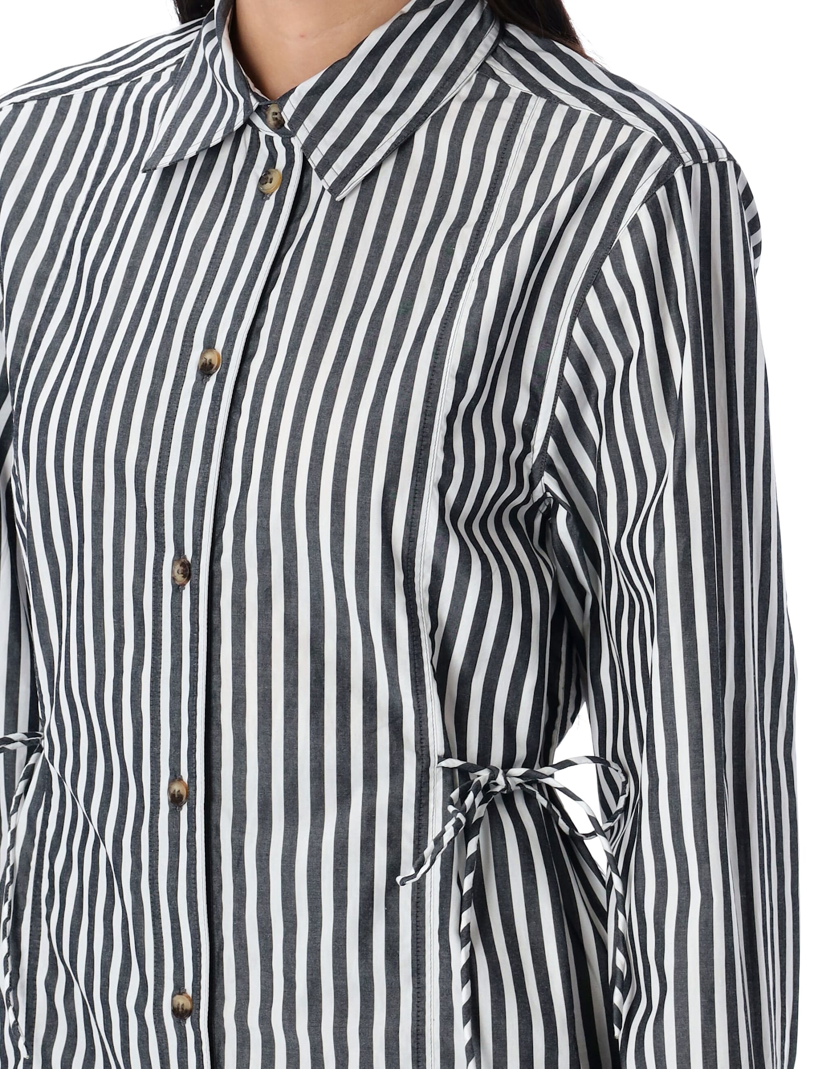 Ganni Stripe Cotton Shirt Black In Multi