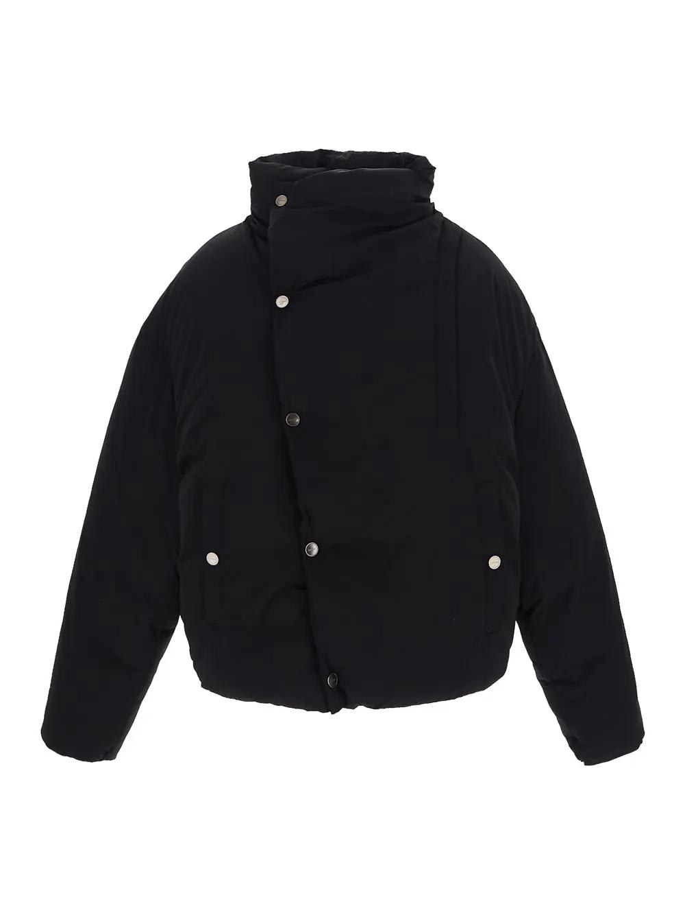 Jacquemus Asymmetric Buttoned Highneck Puffer Jacket In Nero
