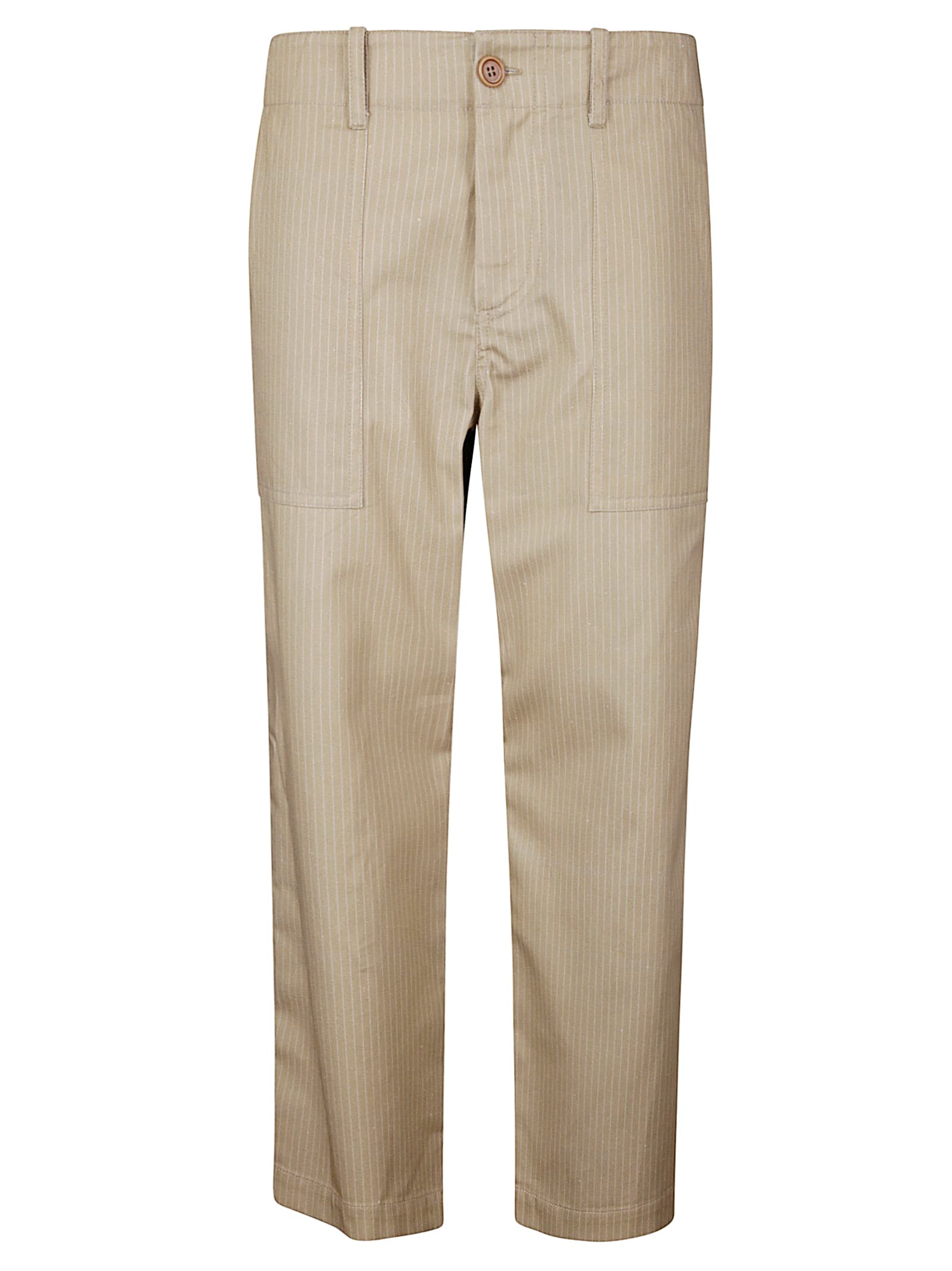 Jejia Ankle-length Lightweight Cotton Pants With Dual-color Panel In Brown