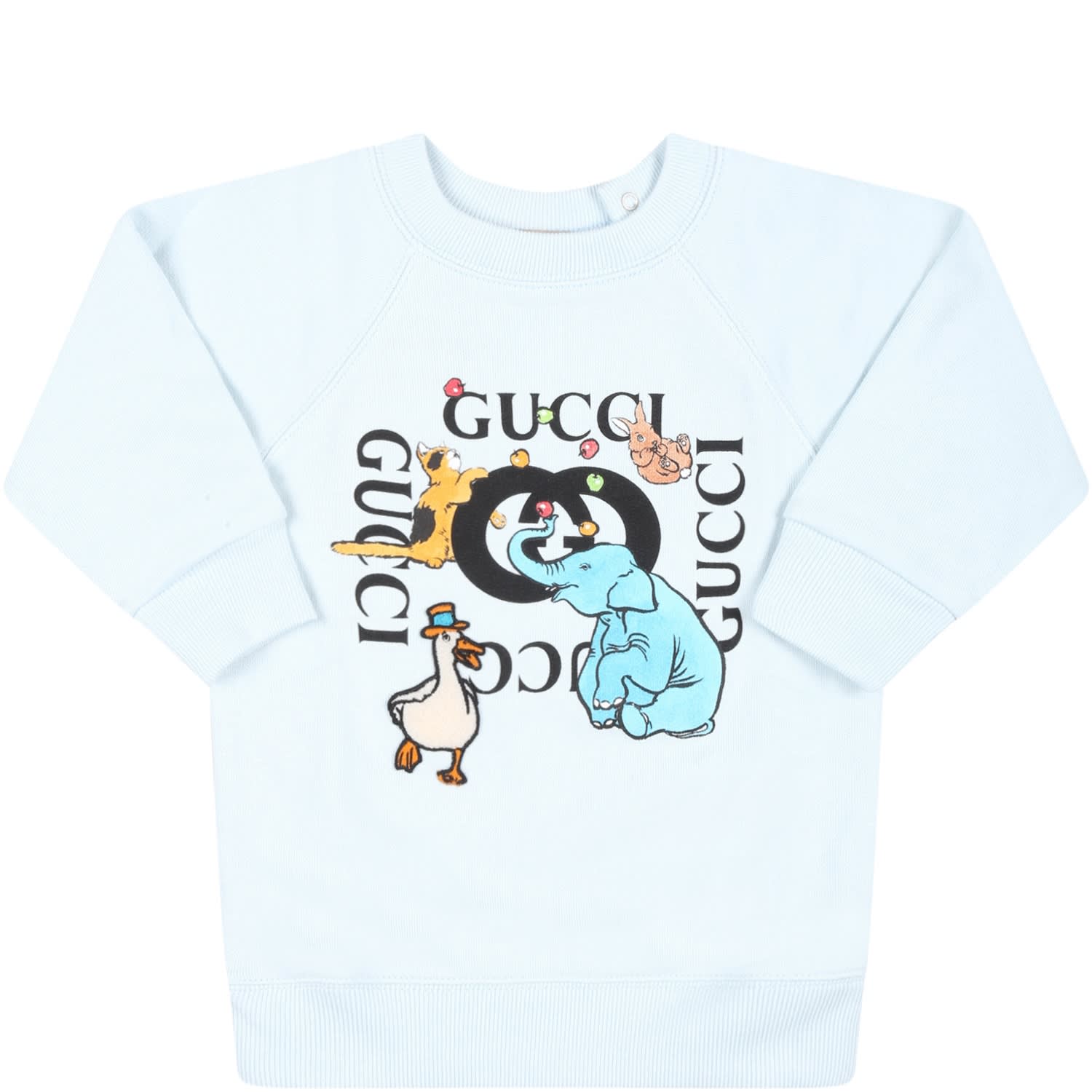 Gucci Babies' Light Blue Sweatshirt For Boy With Black Logo