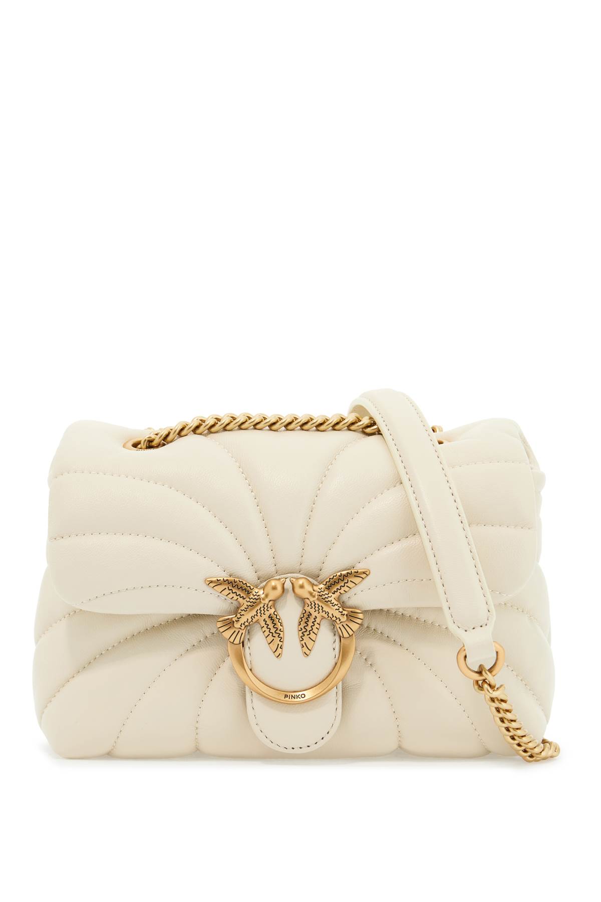 Shop Pinko Love Puff Mini Butterfly Quilt Bag In Bianco Seta-antique Gold (white)