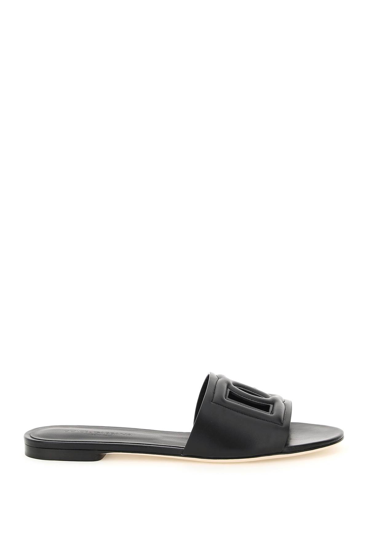 Shop Dolce & Gabbana Leather Slides With Cut-out Logo In Nero (black)