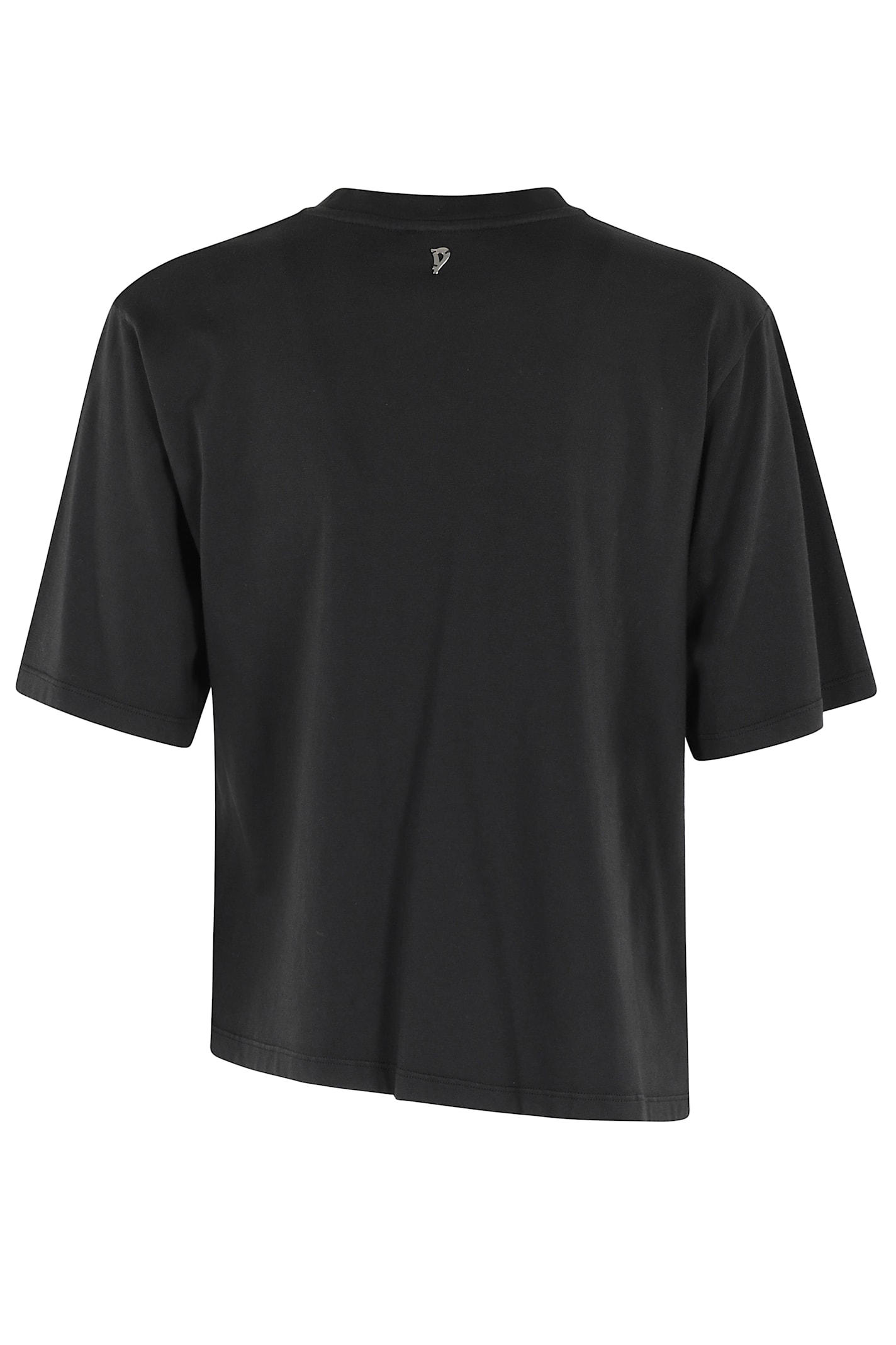 Dondup Black Cotton T-shirt With Unique Draping Detail In Nero