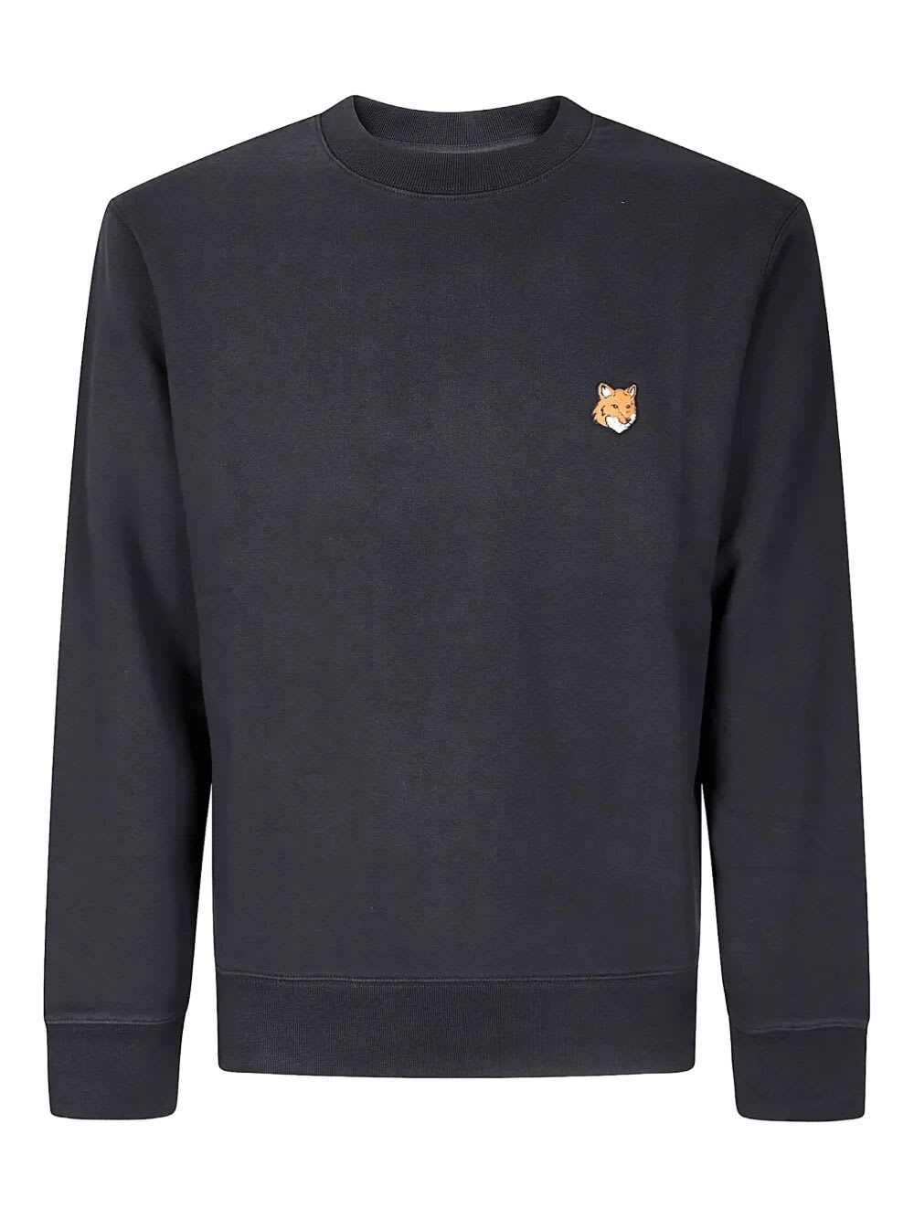 Maison Kitsuné Wool Crewneck Sweater Featuring Fox Design In Black