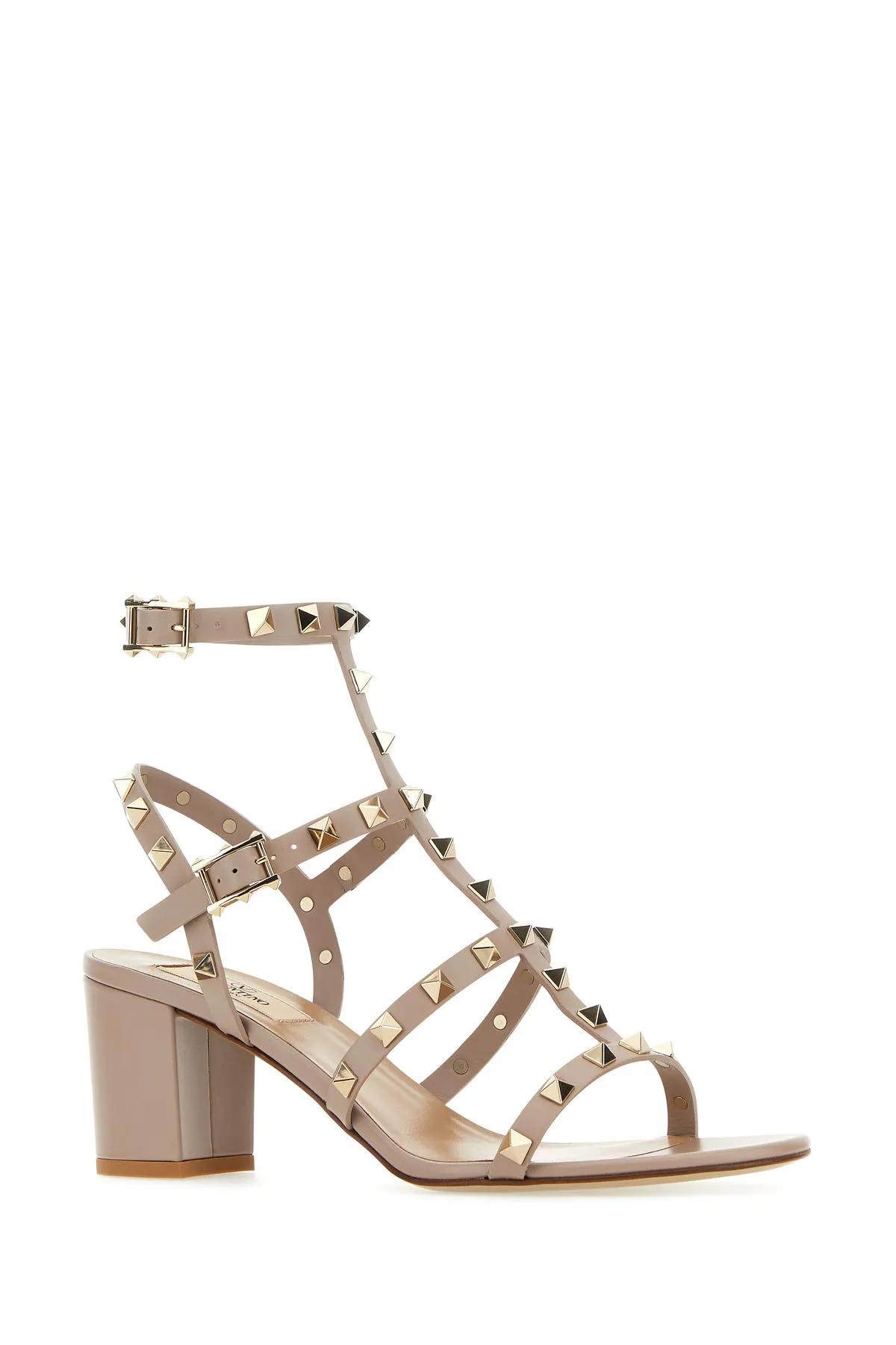 Shop Valentino Antiqued Pink Leather Rockstud Sandals In Powder