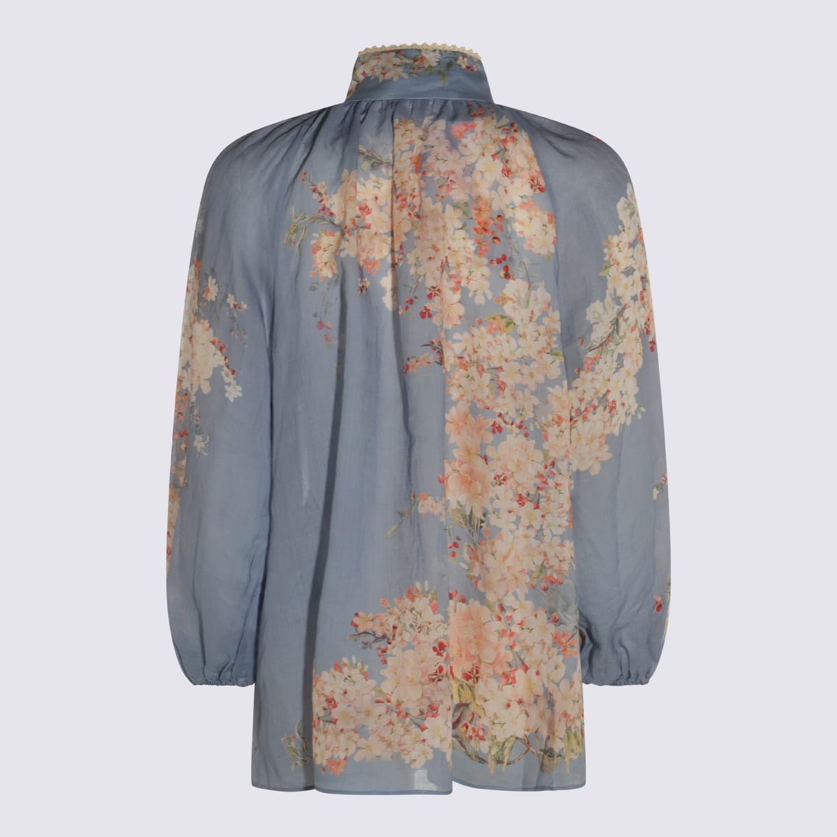 Zimmermann Cascadian Lace-trimmed Floral-print Ramie Blouse In Blue