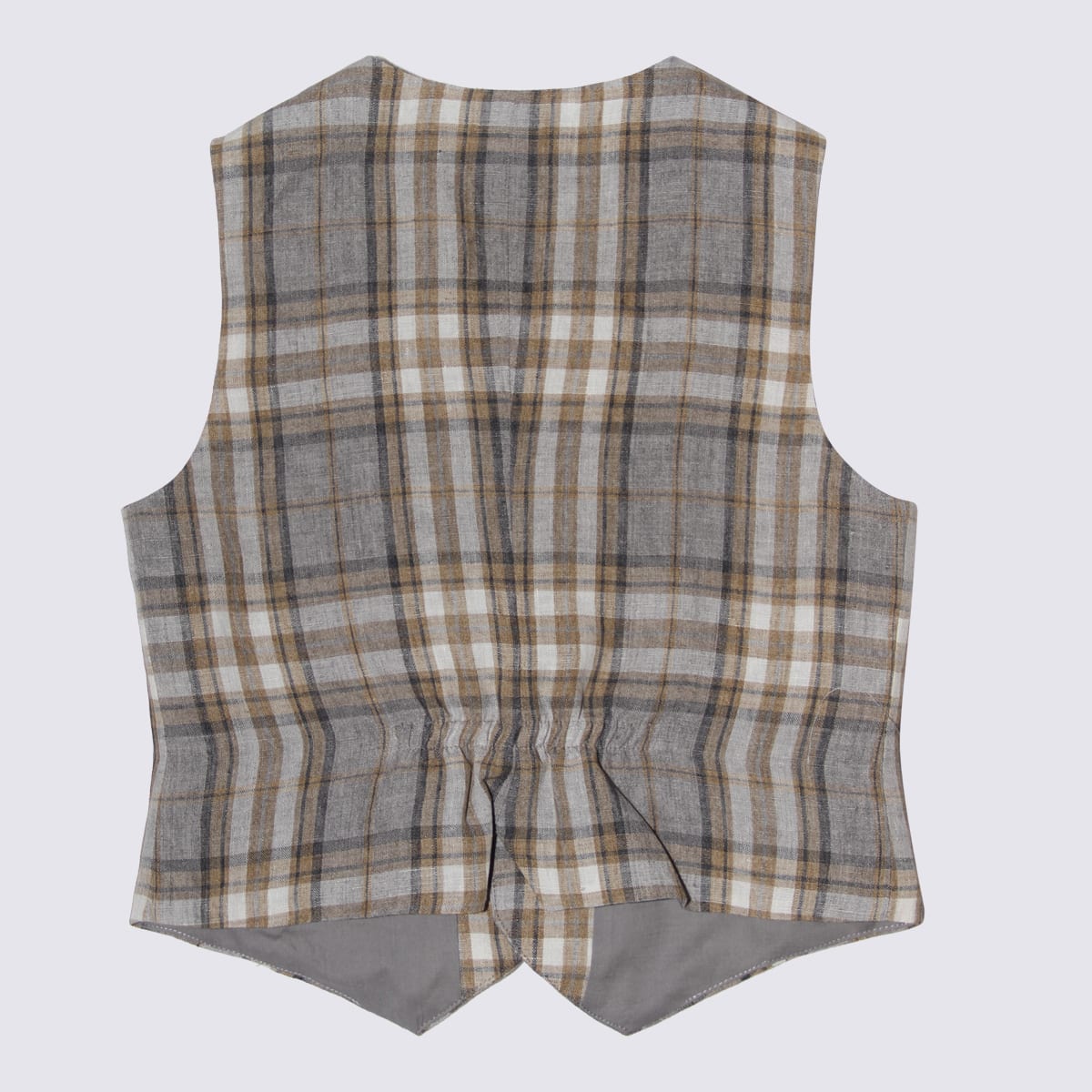 Il Gufo Kids' Grey And Beige Linen Check Vest In Corda Scuro