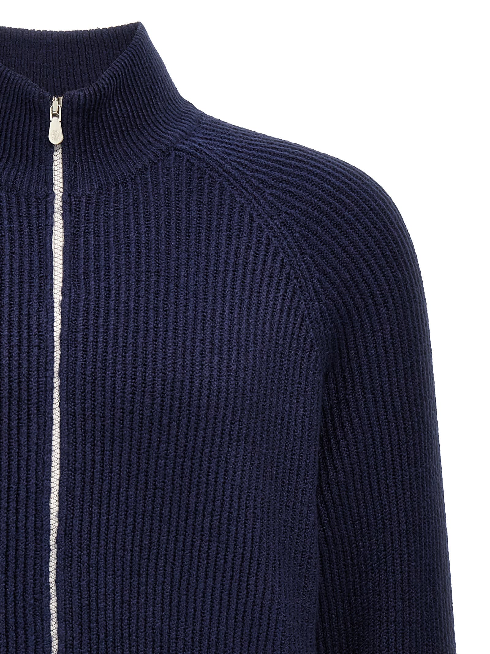 Brunello Cucinelli Zip-front Cardigan In Blue