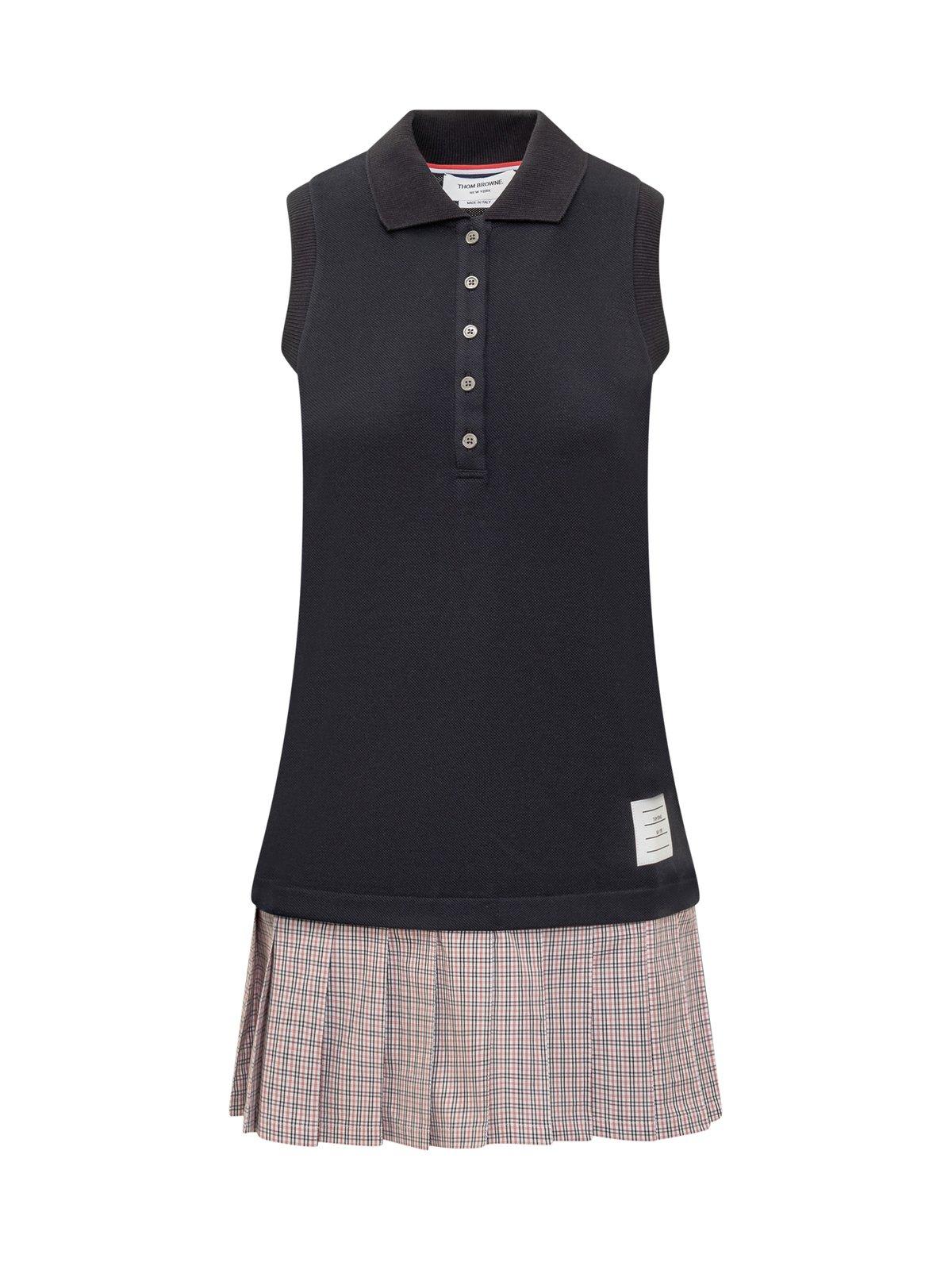 Shop Thom Browne Pleated-panel Sleeveless Polo Dress In Blue