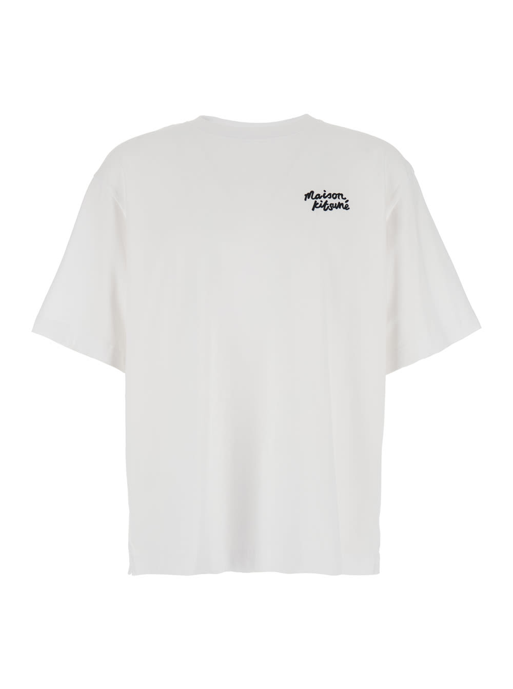 Maison Kitsuné White T-shirt With Lettering Logo Embroidered On The Front In Cotton Man