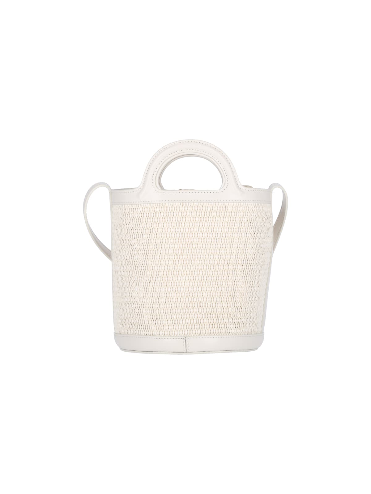 Marni Ivory Leather And Raffia Tropicalia Bucket Bag In White