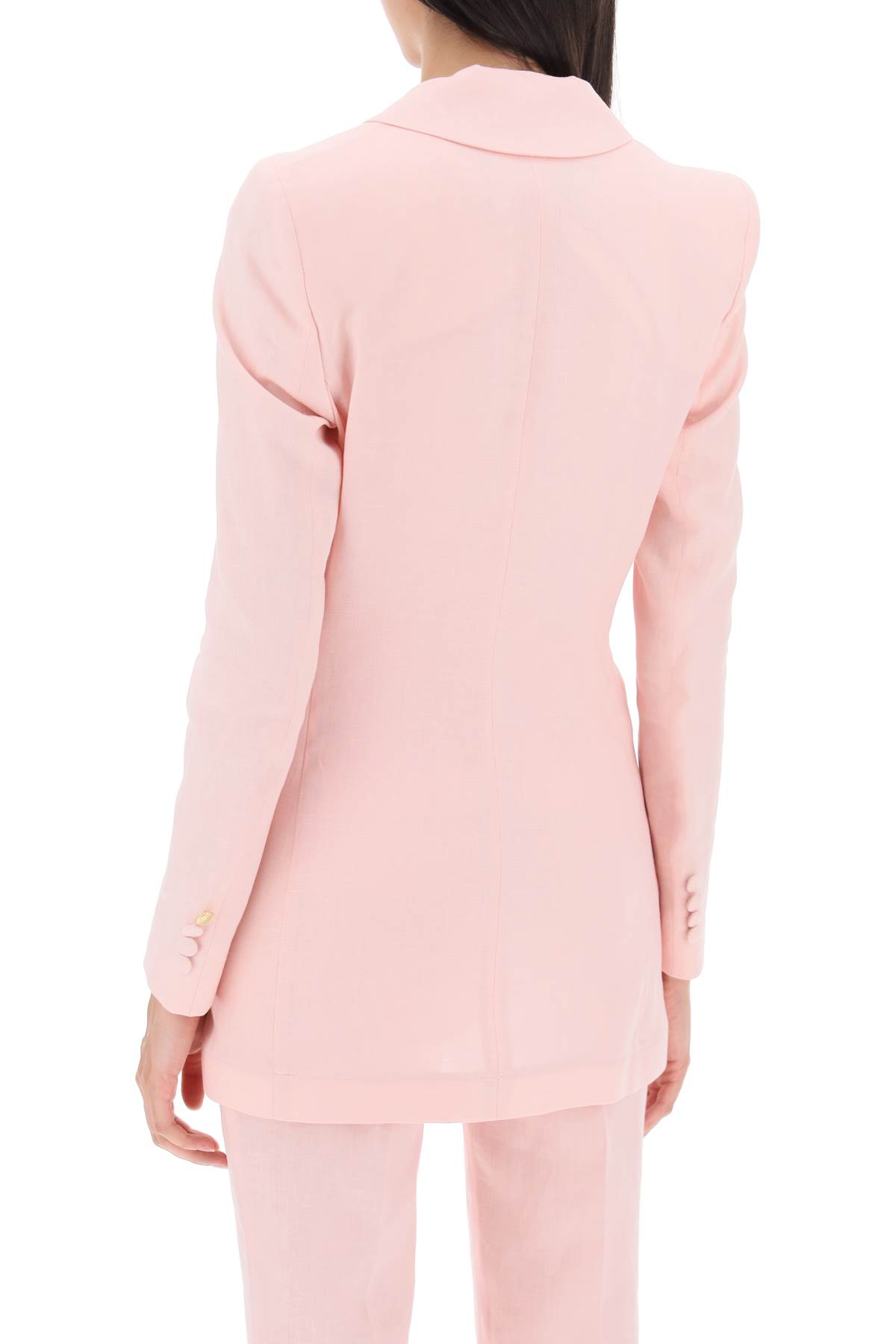 Shop Hebe Studio Single-breasted Blazer In Linen In Pink Calypso (pink)