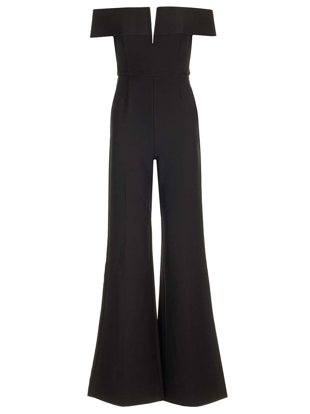 Shop Roland Mouret Off The Shoulder Crepe Jumpsuit Black