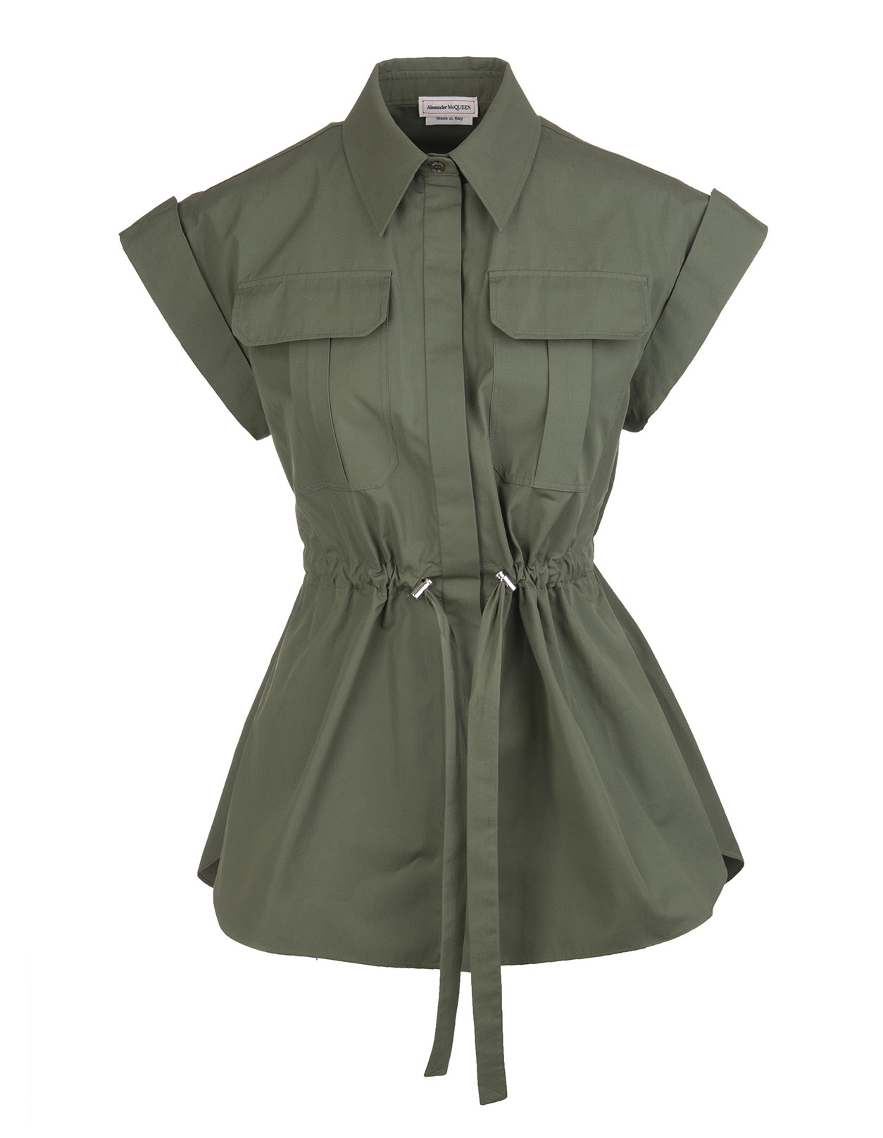 Alexander McQueen Military Green Short Sleeve Shirt With Drawstring