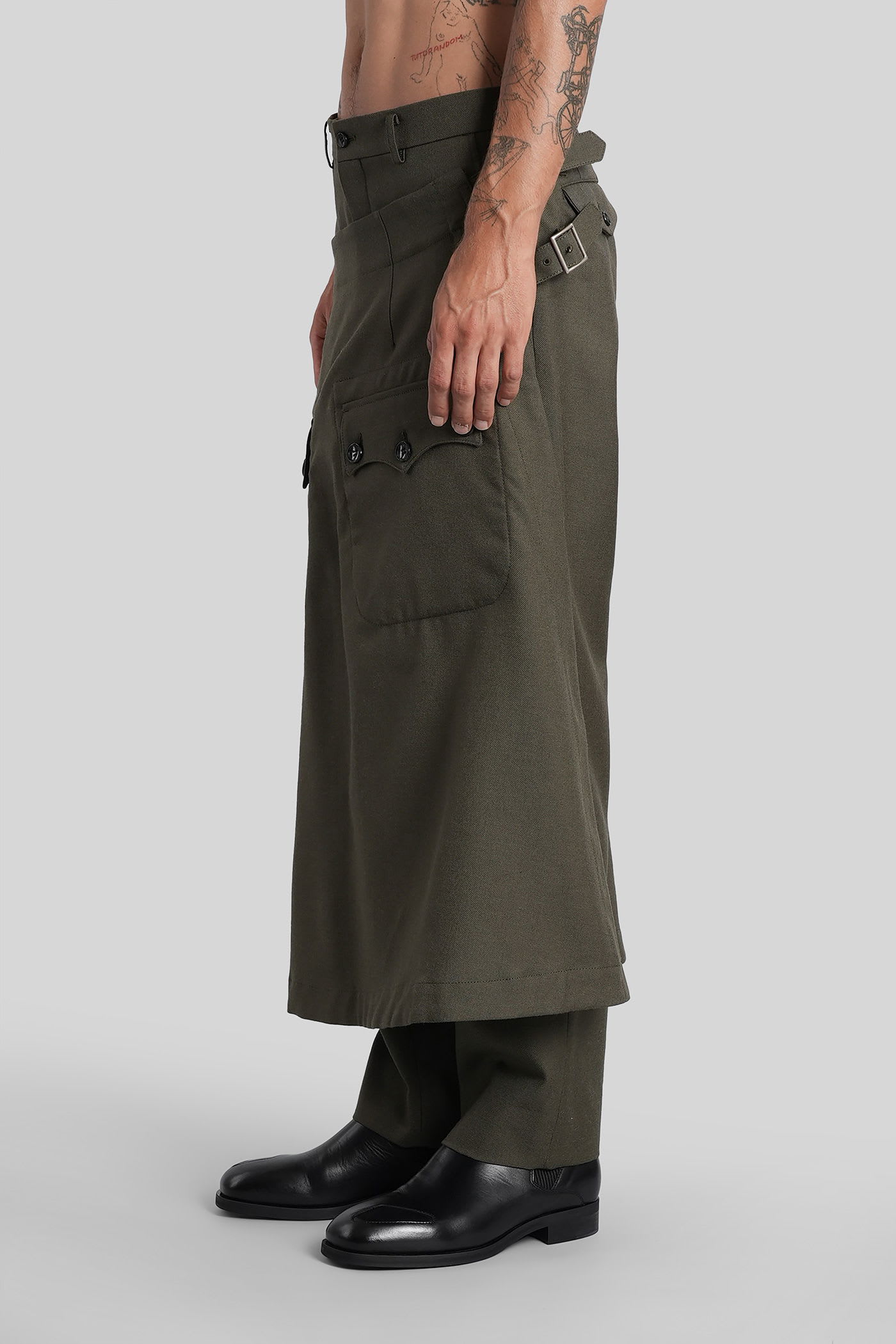 Comme Des Garçons Homme Deux Pants In Green Wool In Green
