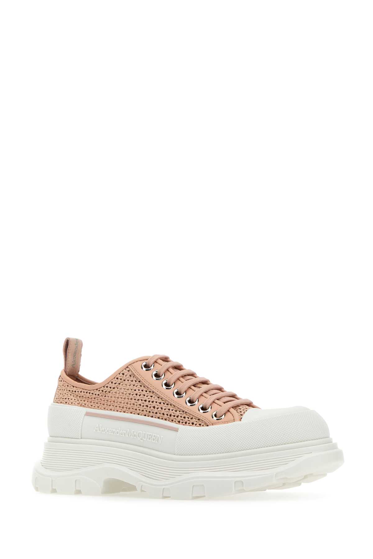 Shop Alexander Mcqueen Pastel Pink Raffia Tread Slick Sneakers In Rogoofwhisil