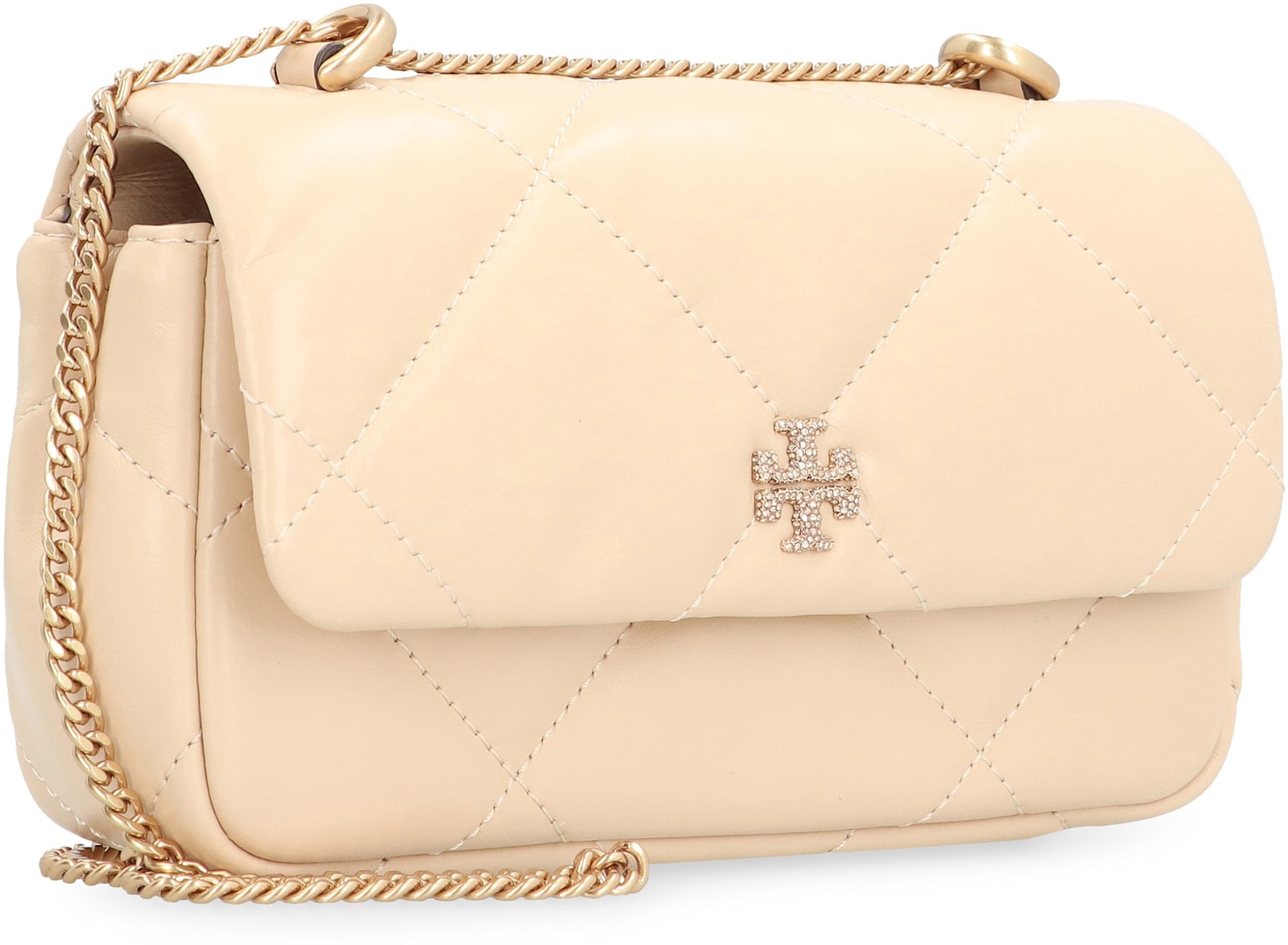 Tory Burch Kira Diamond Leather Mini Crossbody Bag In Vaniglia
