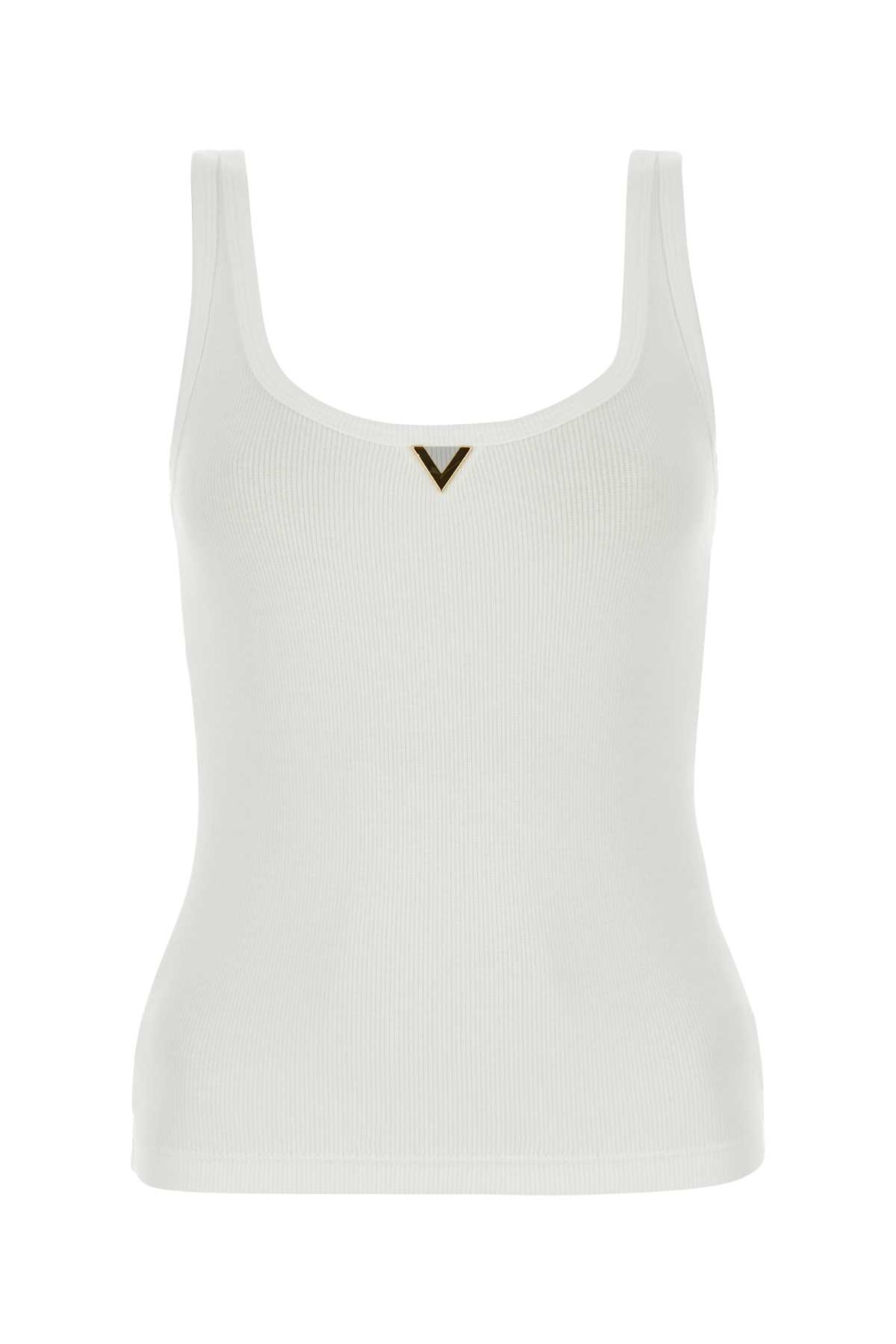 Shop Valentino White Stretch Cotton Tank Top In Bianco