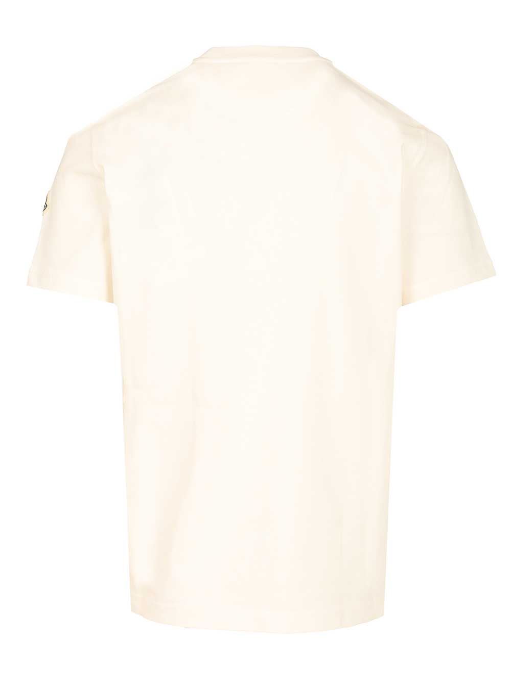 Moncler Ivory Cotton Tricolour Logo T-shirt In White