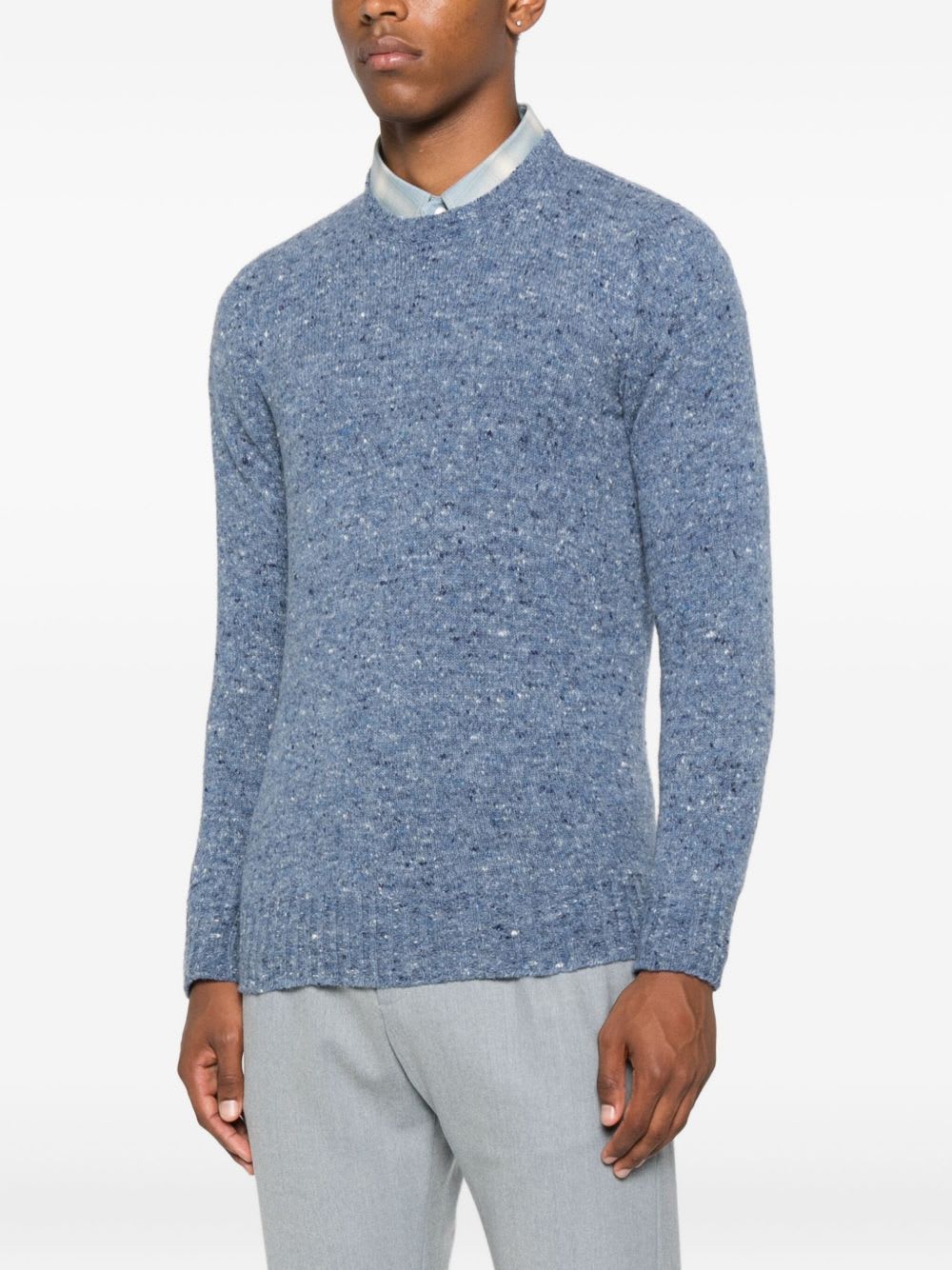 Drumohr Round Neck Border Sweater In Blue