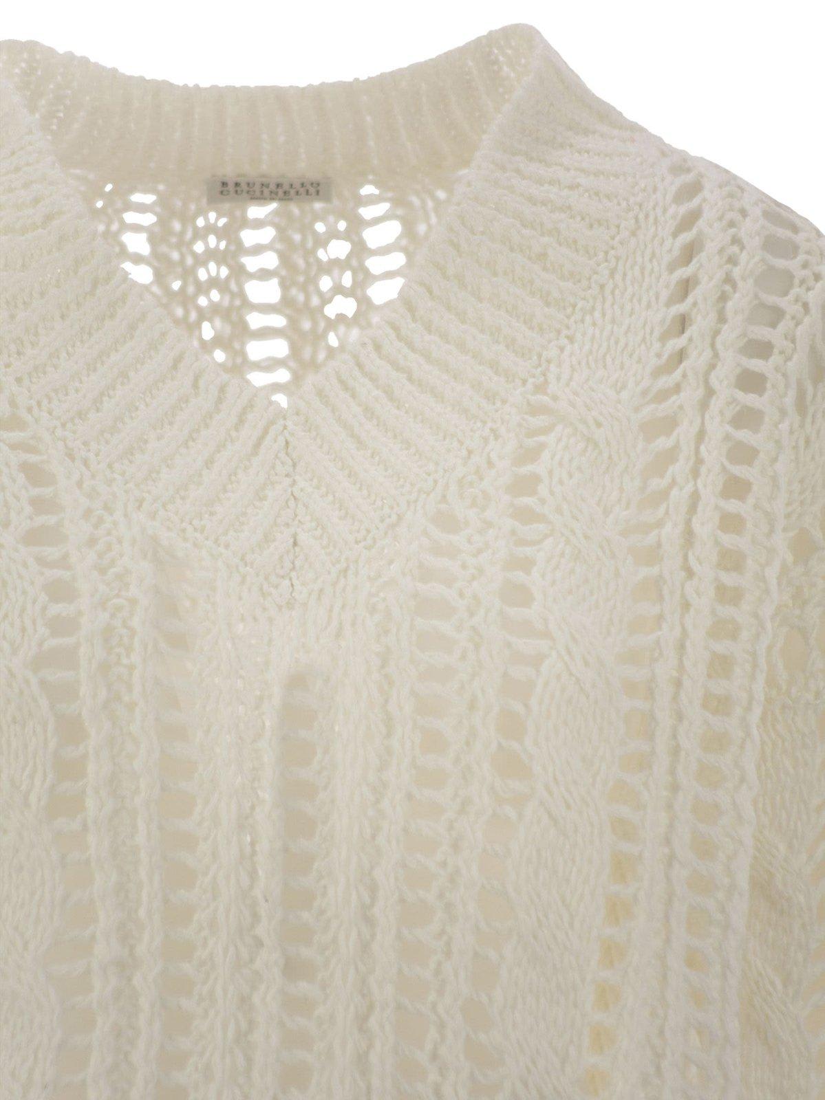 Brunello Cucinelli Cable-knit Mesh Jumper In Panama