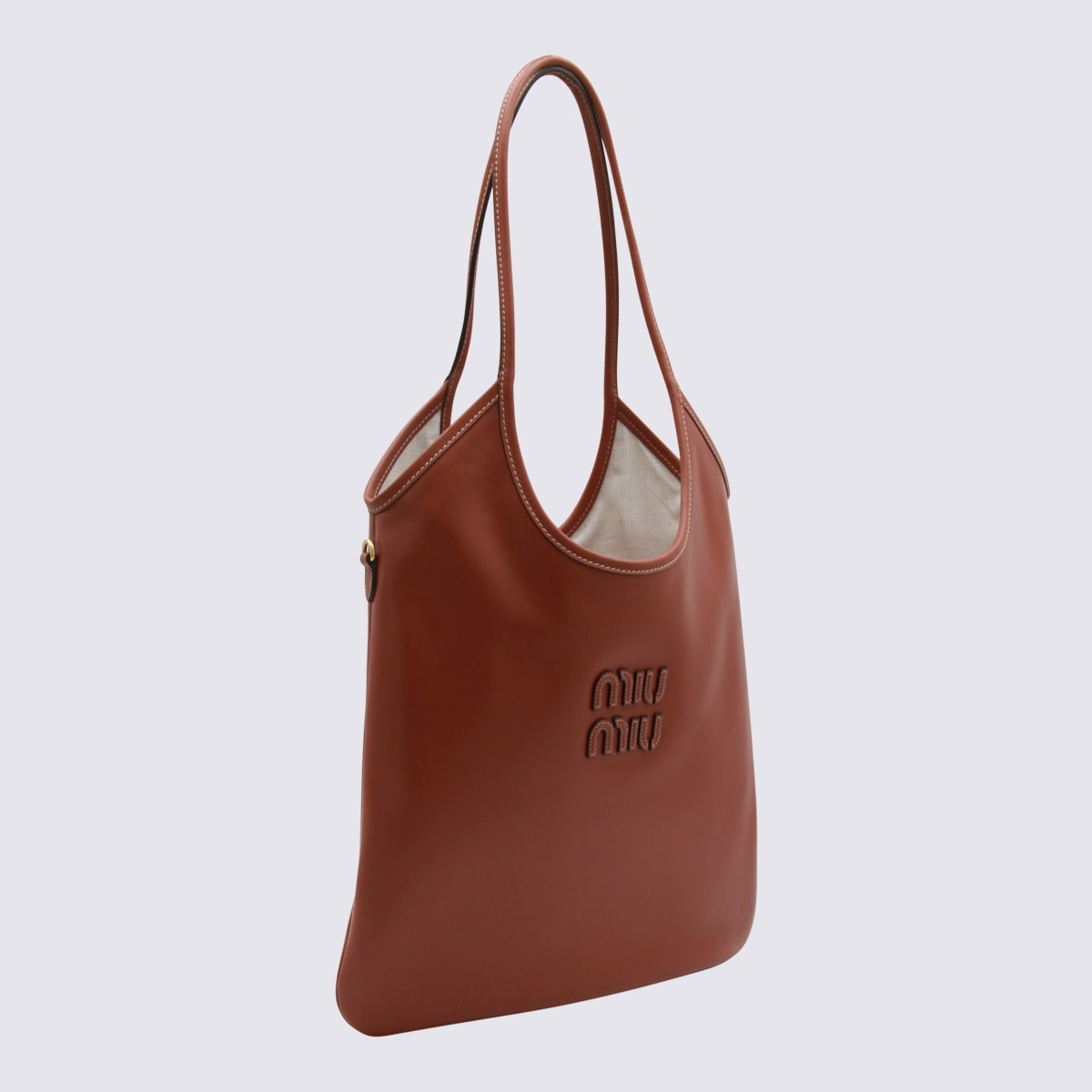 Miu Miu Rust Leather Ivy Tote Bag In Brown