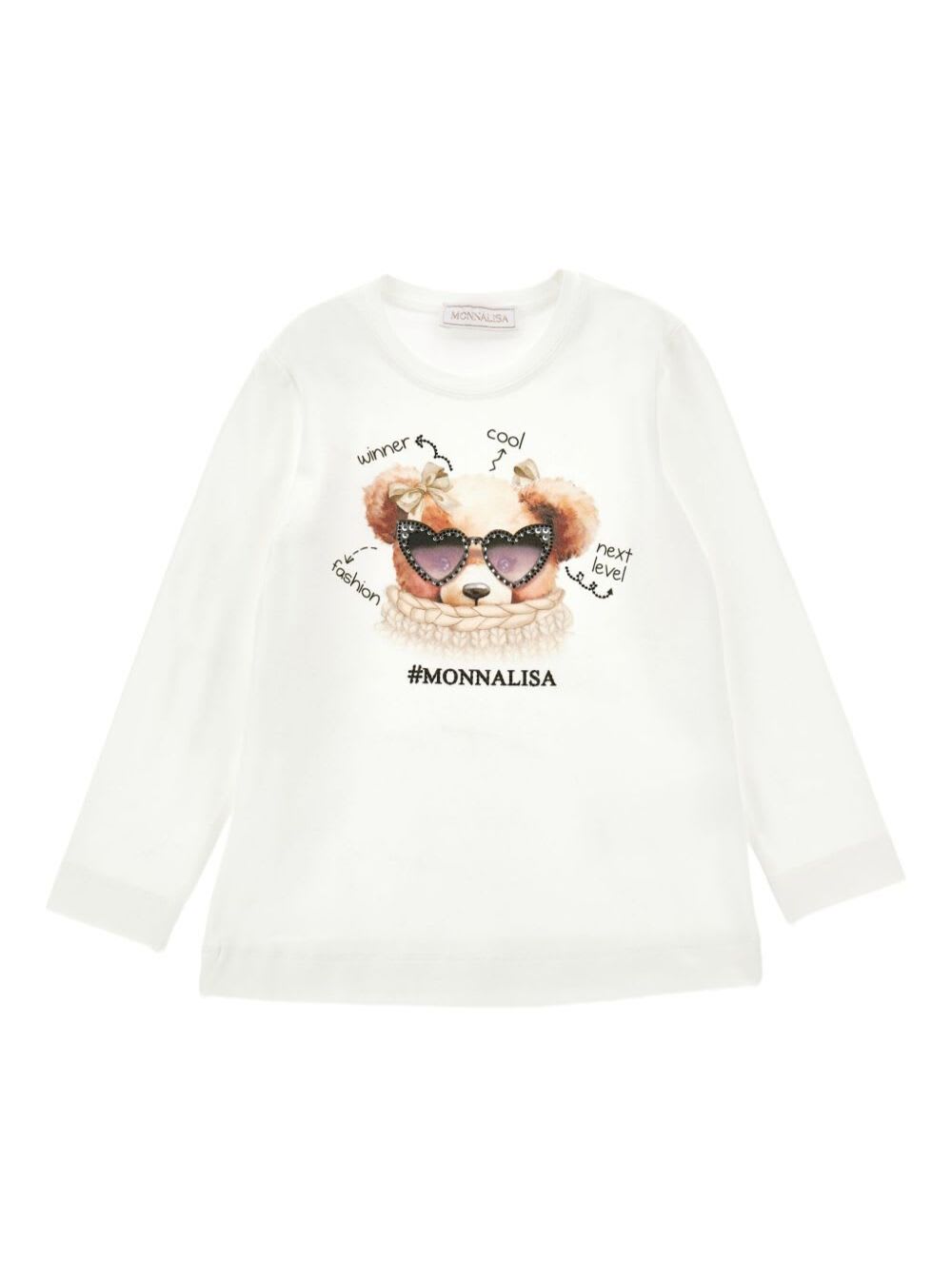 Monnalisa Kids' T-shirt St.teddy Jersey Jersey Cotone Stretch In White