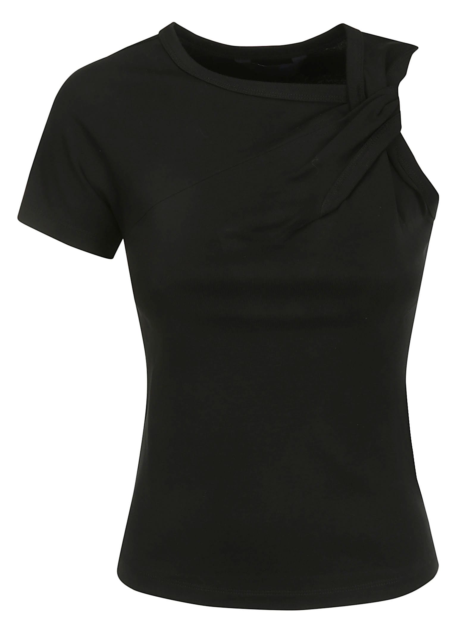 Shop Juunj Unbalanced Short Sleeve T-shirt In Black