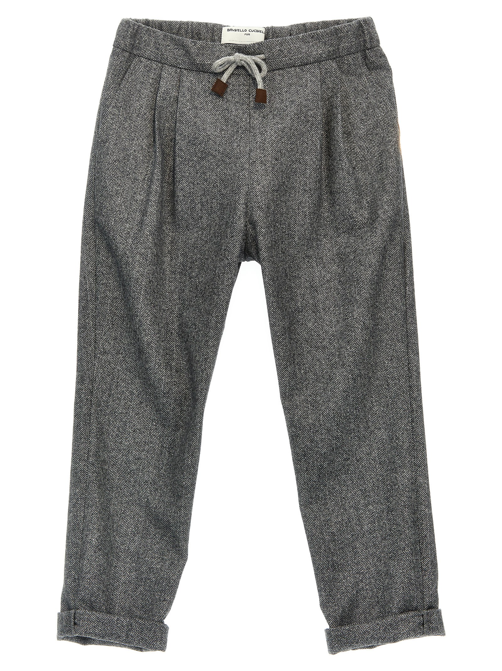 Brunello Cucinelli Kids' Chevron Pants In Gray
