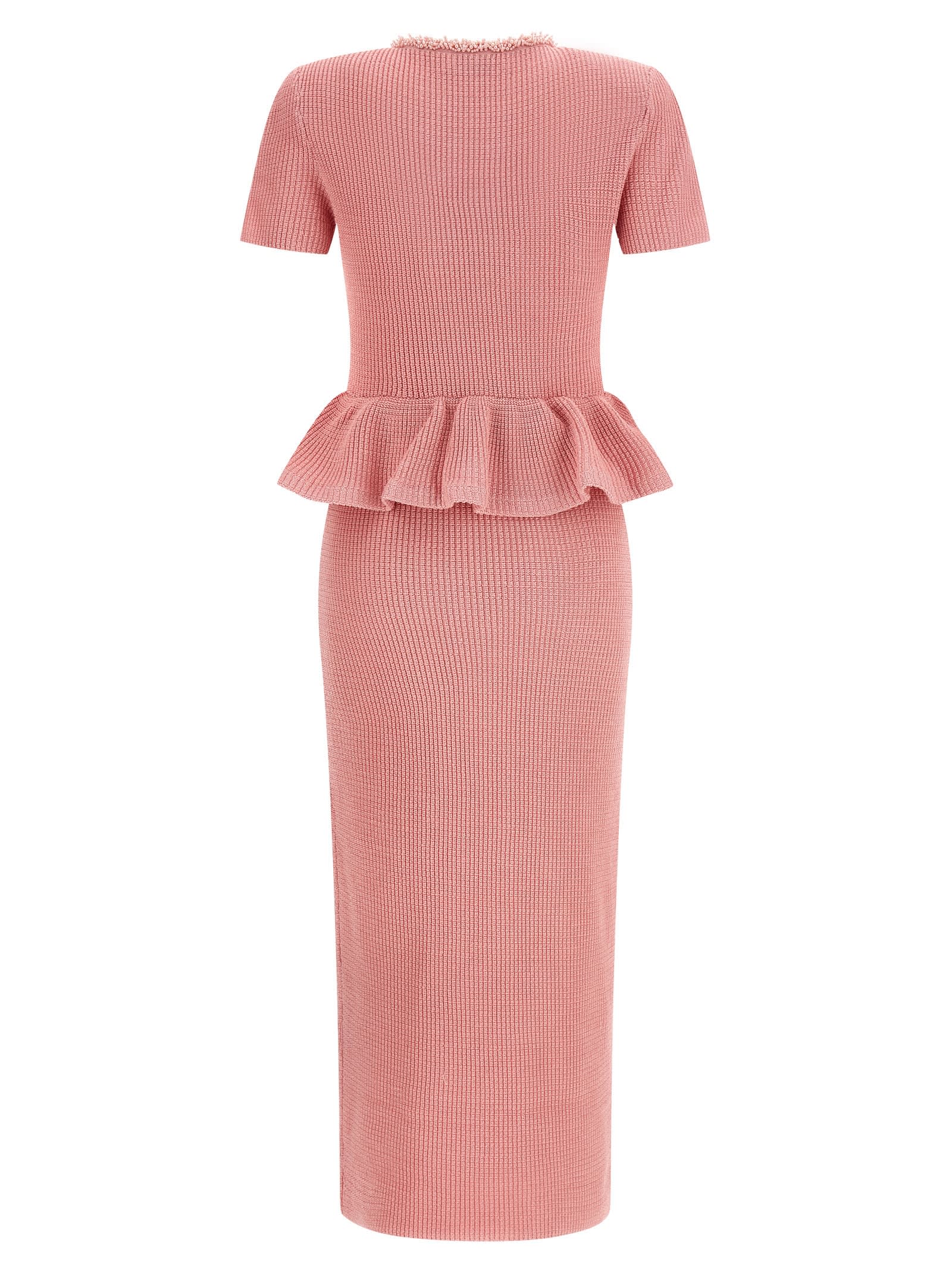 Self-portrait Pink Peplum Knit Midi Dresses Pink In Pink