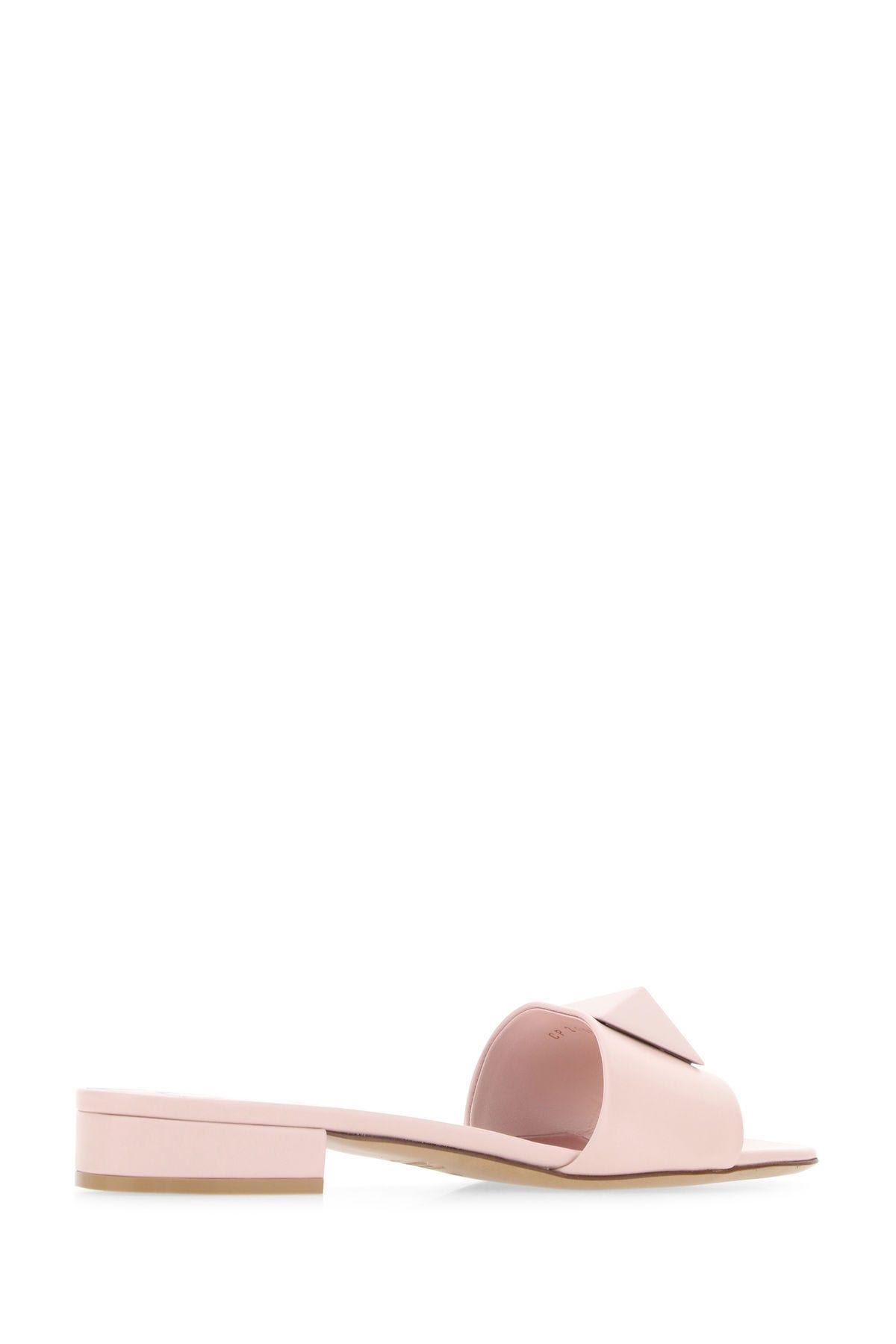 Shop Valentino Pastel Pink Leather One Stud Slippers