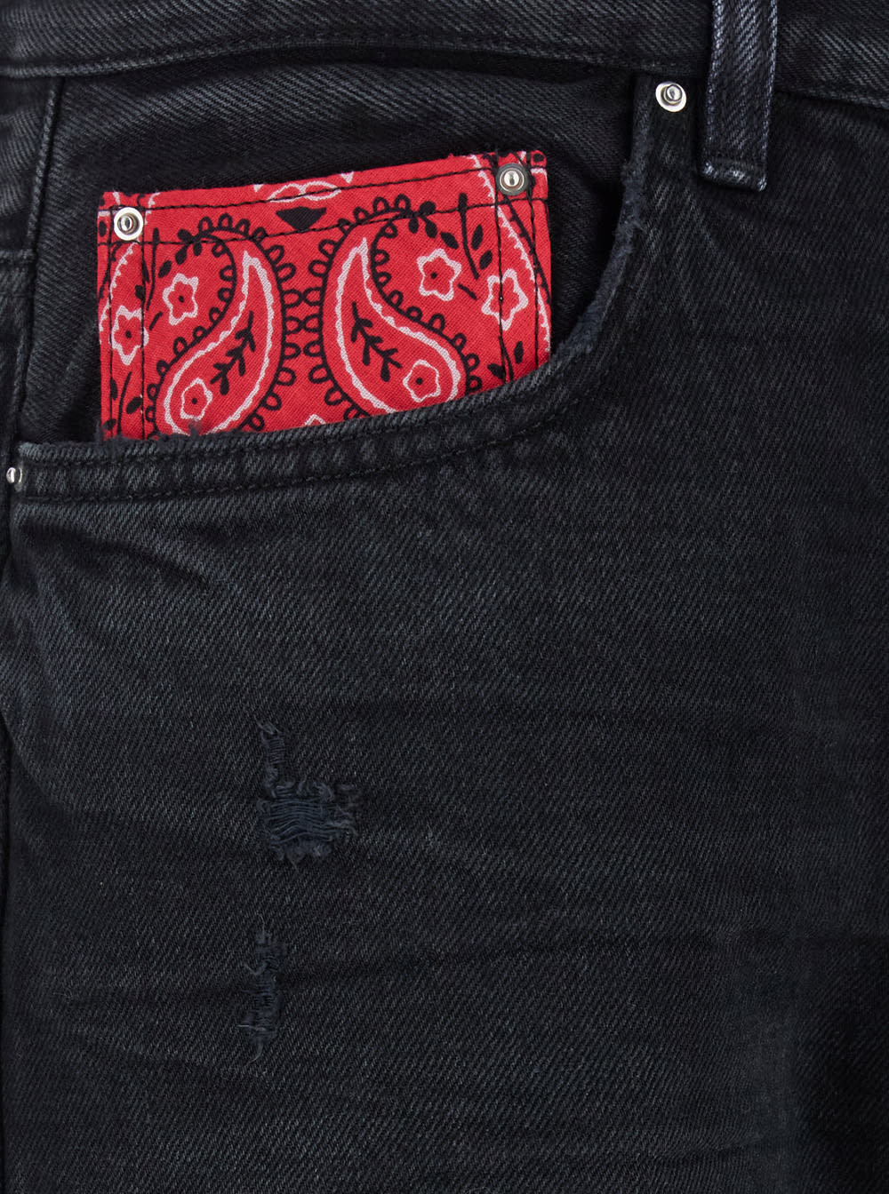 Shop Amiri Black Jeans With Rips And Bandana Detail In Denim Man