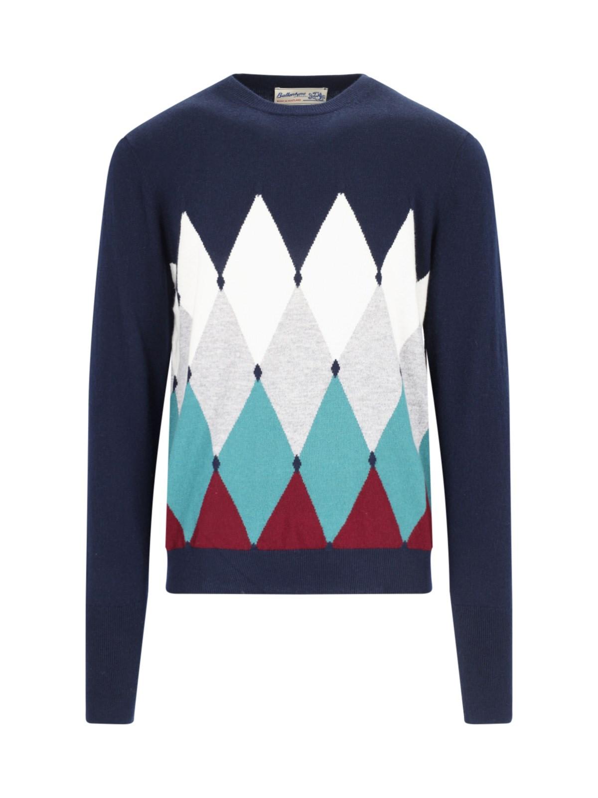 Shop Ballantyne Diamond-pattern Sweater In Navy Bordeaux