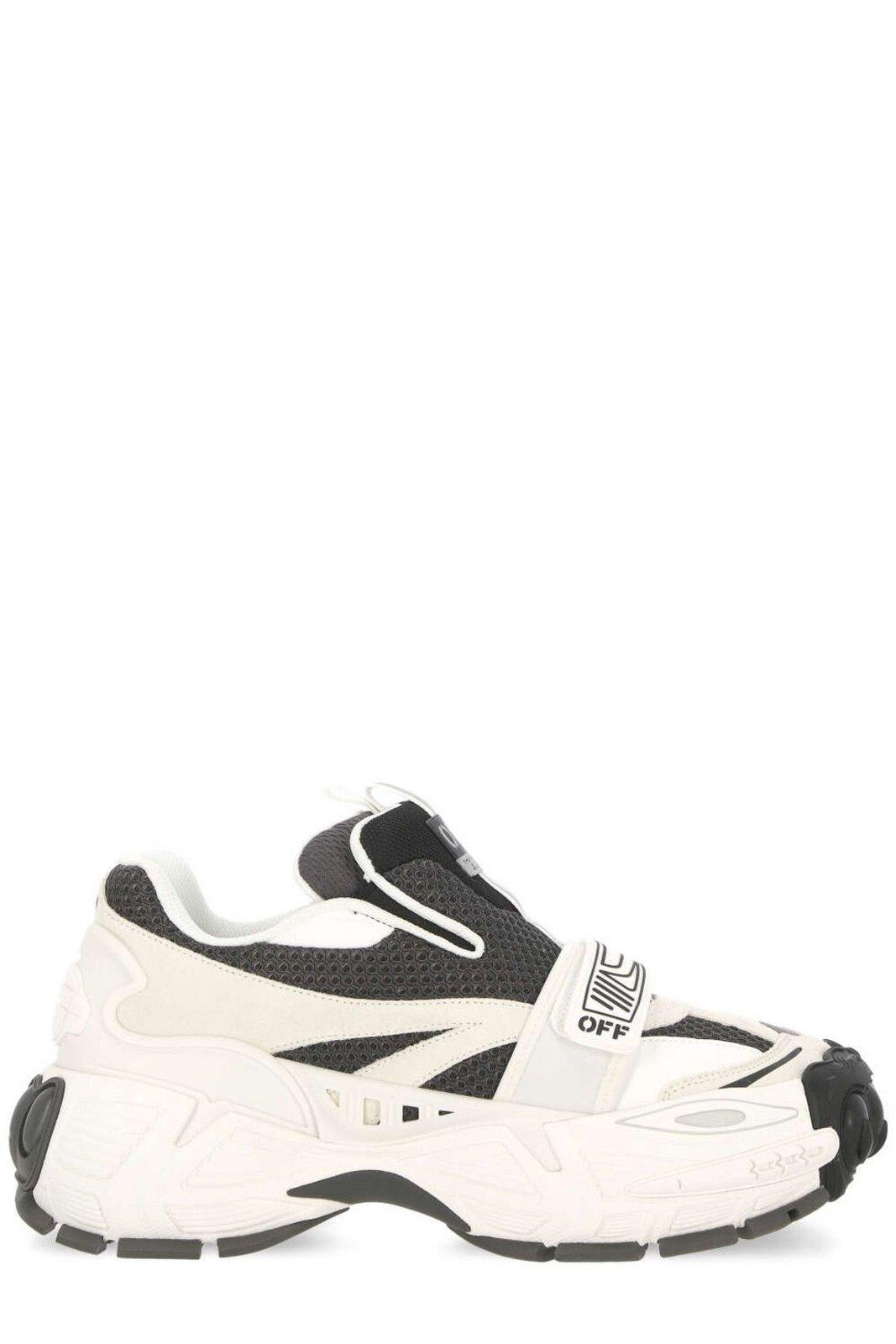 Off-white Round Toe Lace-up Sneakers In White Black
