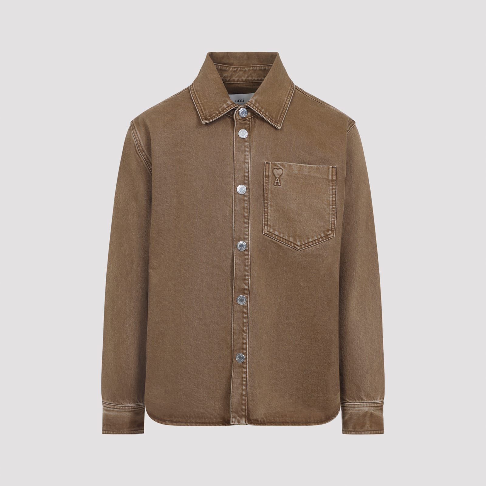 Ami Alexandre Mattiussi Heart Design Overshirt Chest Pocket In Brown