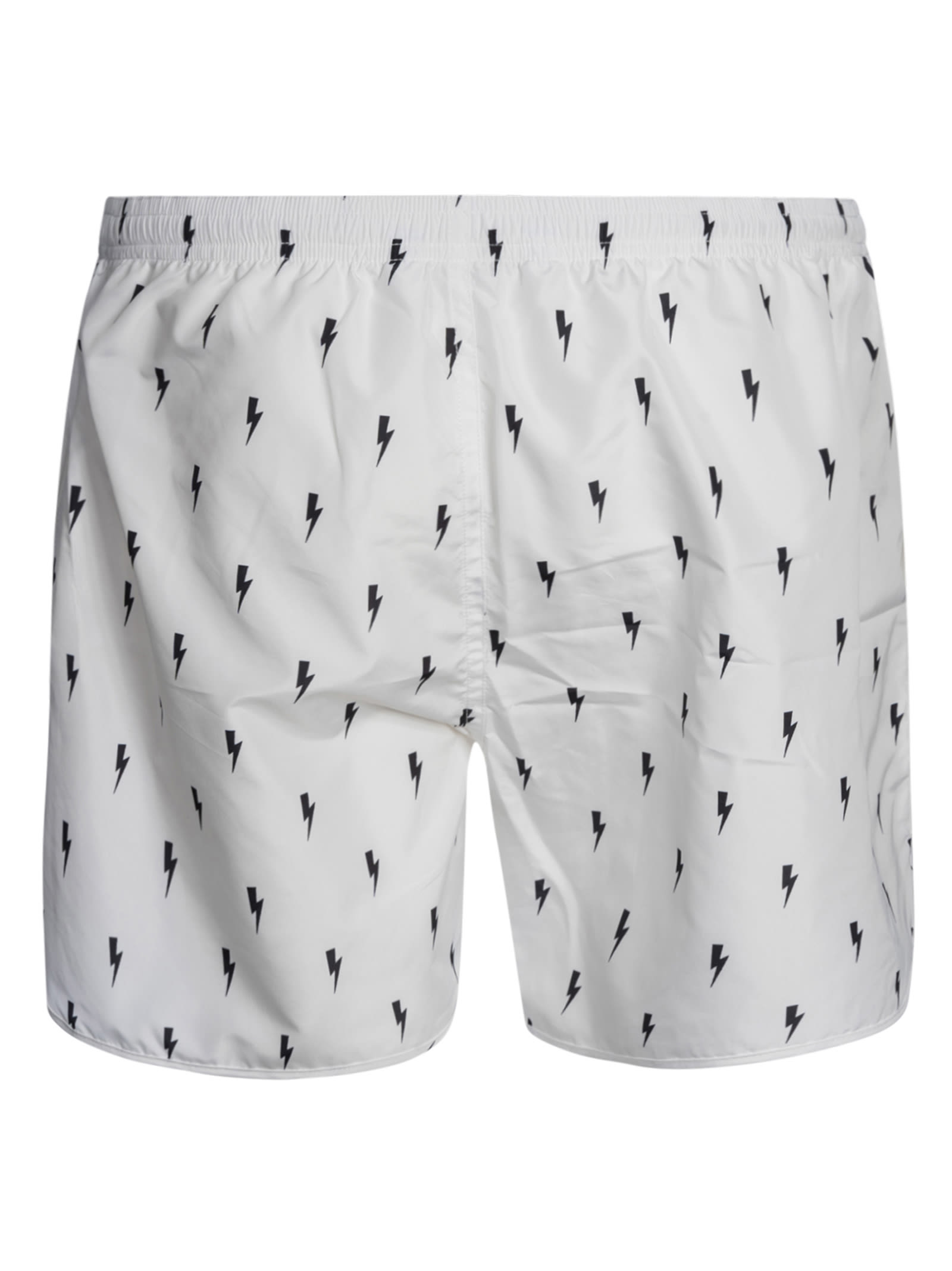 Shop Neil Barrett Thunderbolt Swim Shorts In White/black