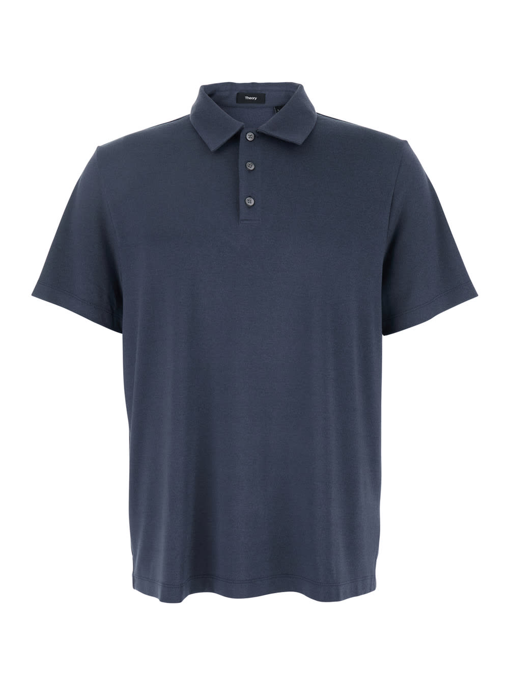 Blue Polo Shirt With Classic Collar And Front Button Closure In Cotton Man