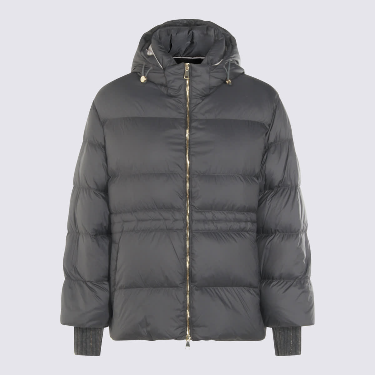 Fabiana Filippi Hooded Quilted Down Jacket Drawstring Detail In Gray