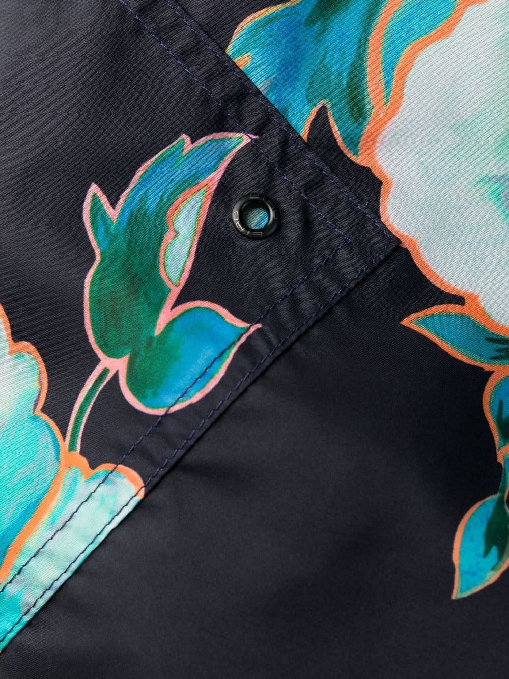 Etro Navy Blue Swim Shorts With Maxi Floral Print In Blu