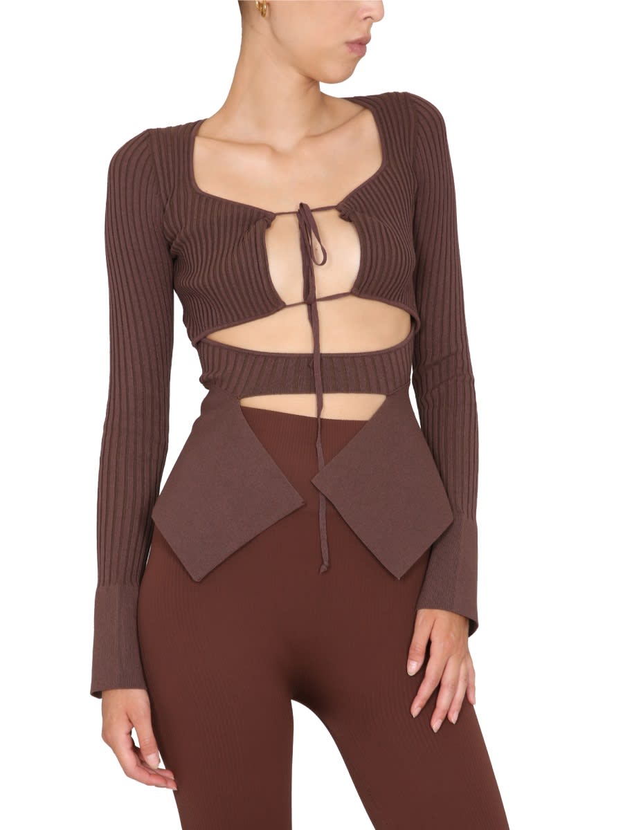 Andreädamo Andreādamo Ribbed Tops In Brown