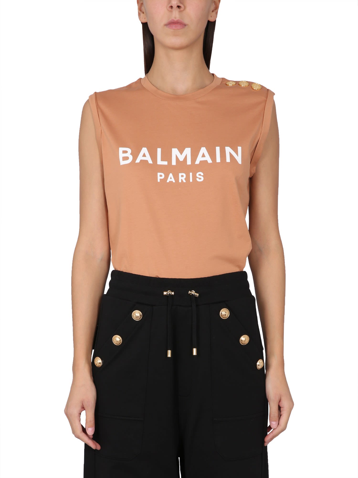 Balmain T-shirt With Logo In Beige