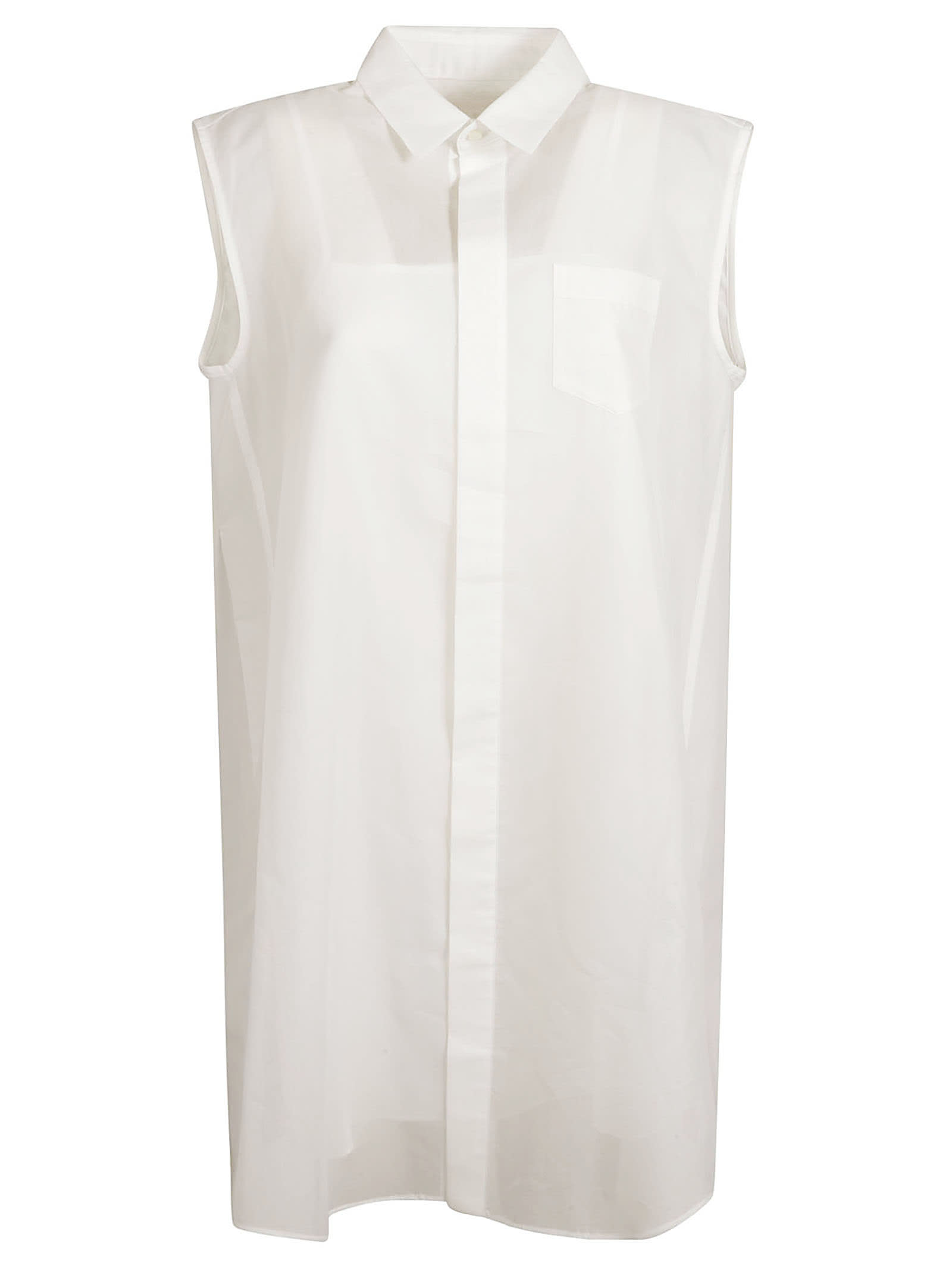 Shop Sacai Back Pleated Sleeveless Shirt In Off-white